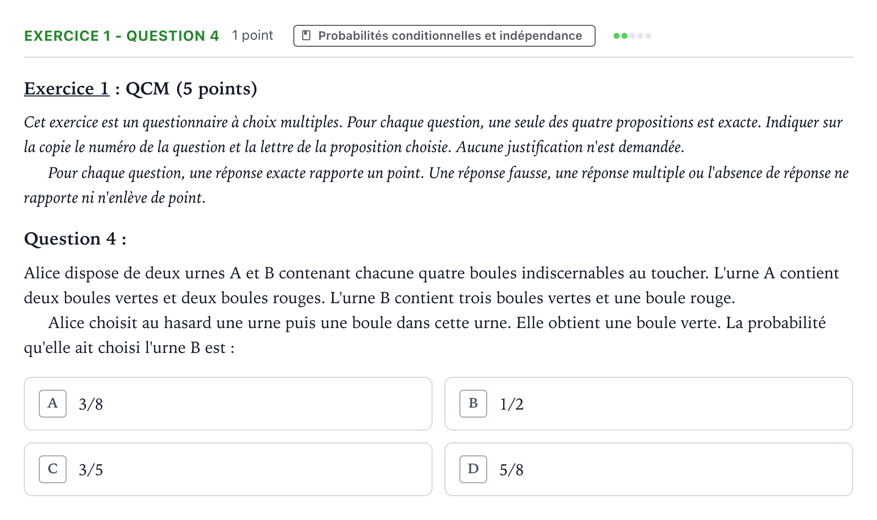 Énoncé: Exercice 1 - Question 4 · Bac Mathématiques Centres étrangers (Afrique) 2023 (jour 2)