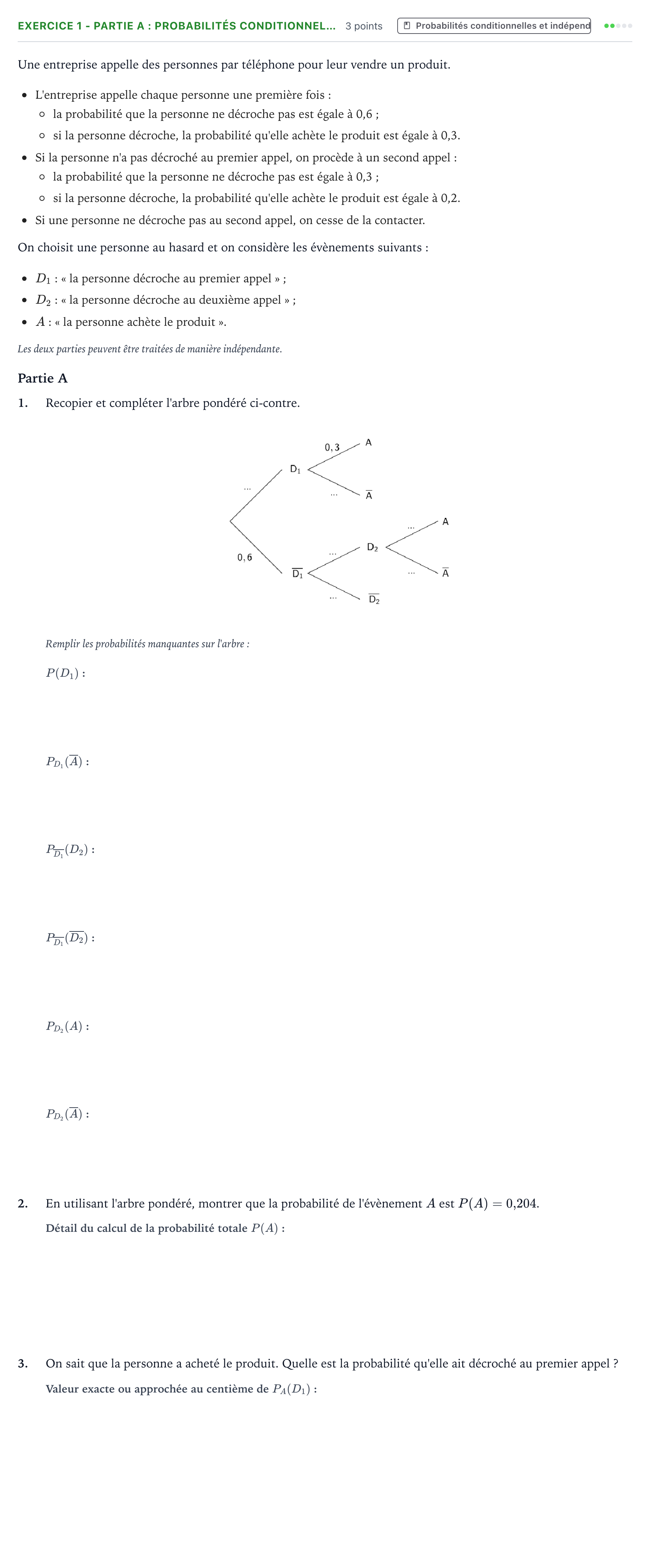 Énoncé: Exercice 1 - Partie A : Probabilités conditionnel… · Bac Mathématiques La Réunion 2023 (jour 1)