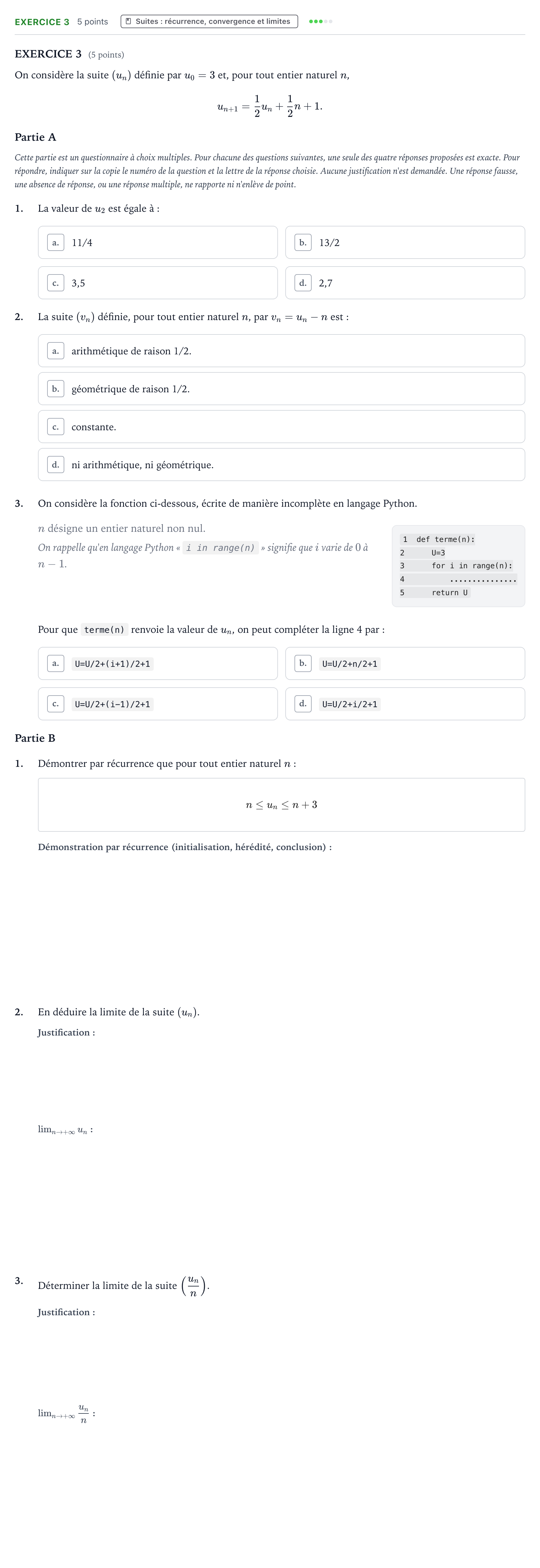 Énoncé: Exercice 3 · Bac Mathématiques La Réunion 2023 (jour 1)
