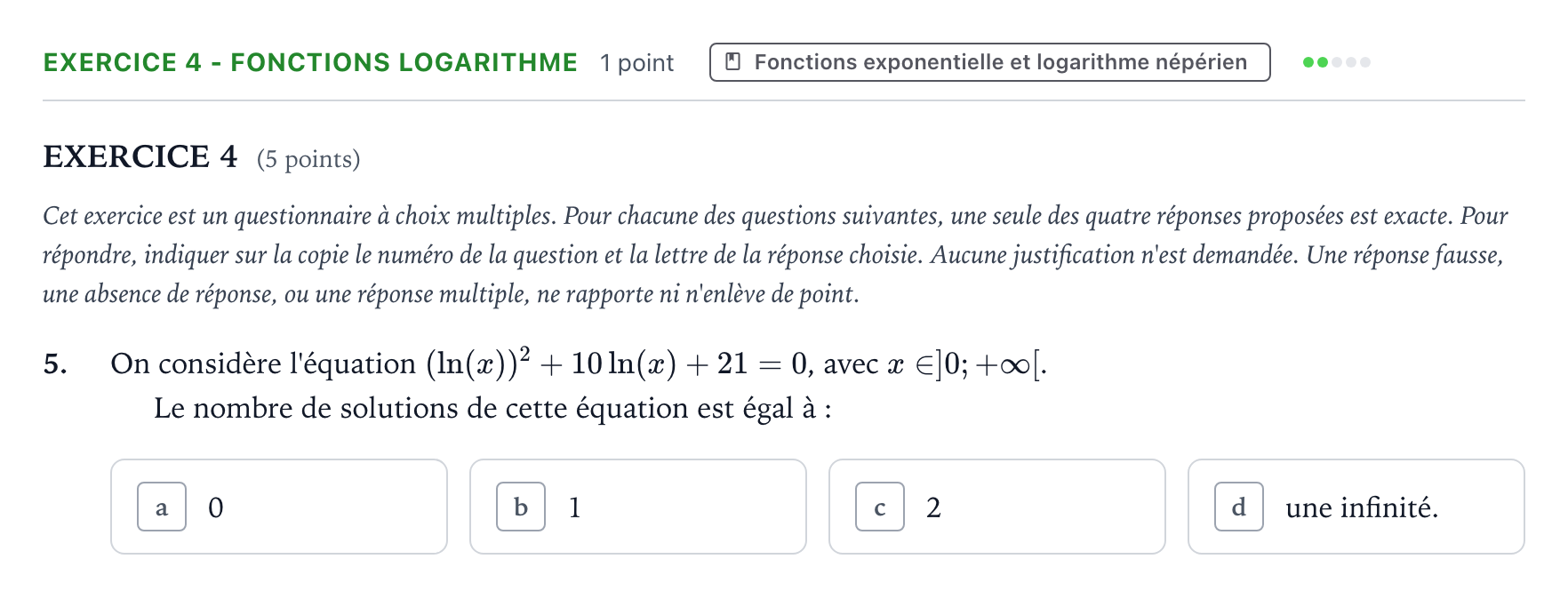 Énoncé: Exercice 4 - Fonctions logarithme · Bac Mathématiques La Réunion 2023 (jour 2)