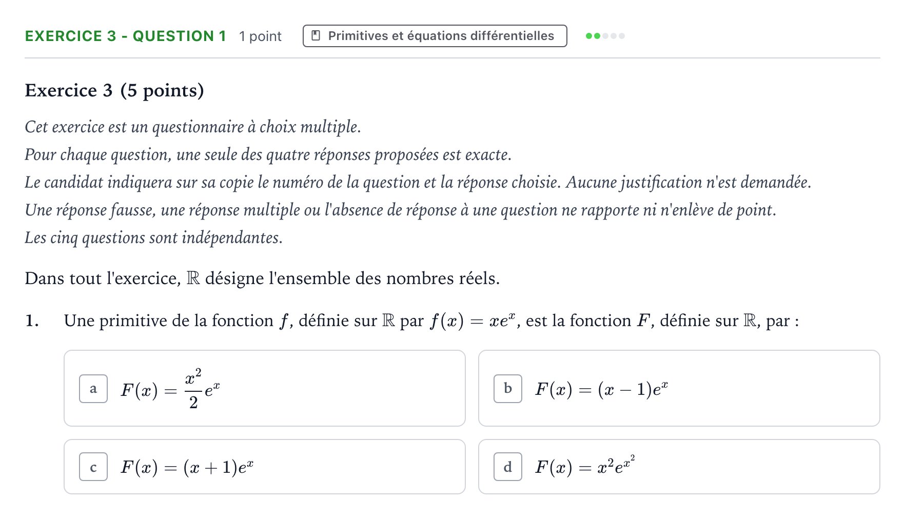 Énoncé: Exercice 3 - Question 1 · Bac Mathématiques Liban 2023 (jour 1)