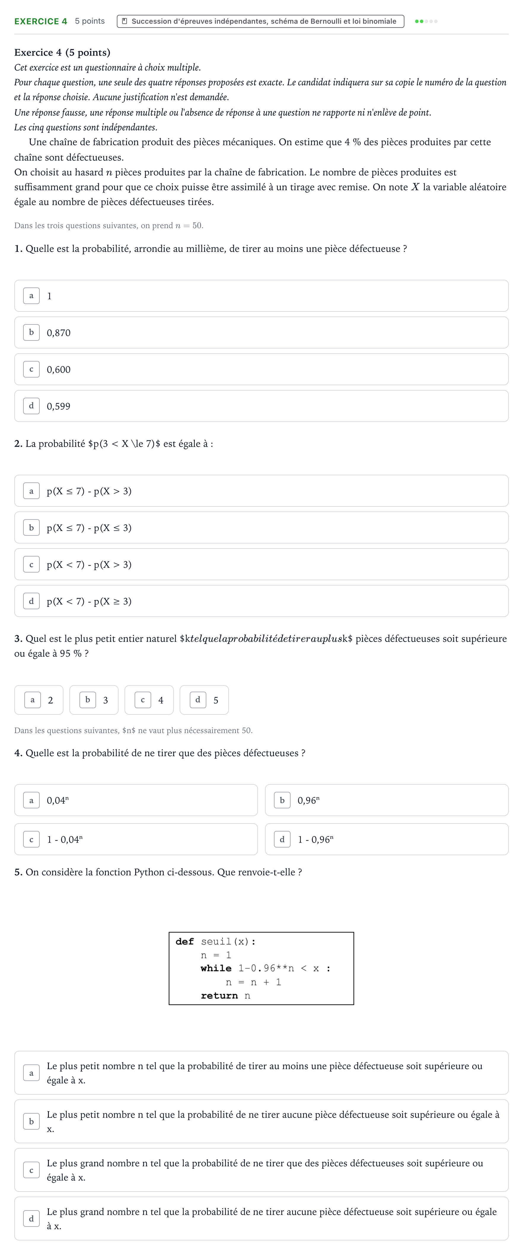 Énoncé: Exercice 4 · Bac Mathématiques Liban 2023 (jour 2)