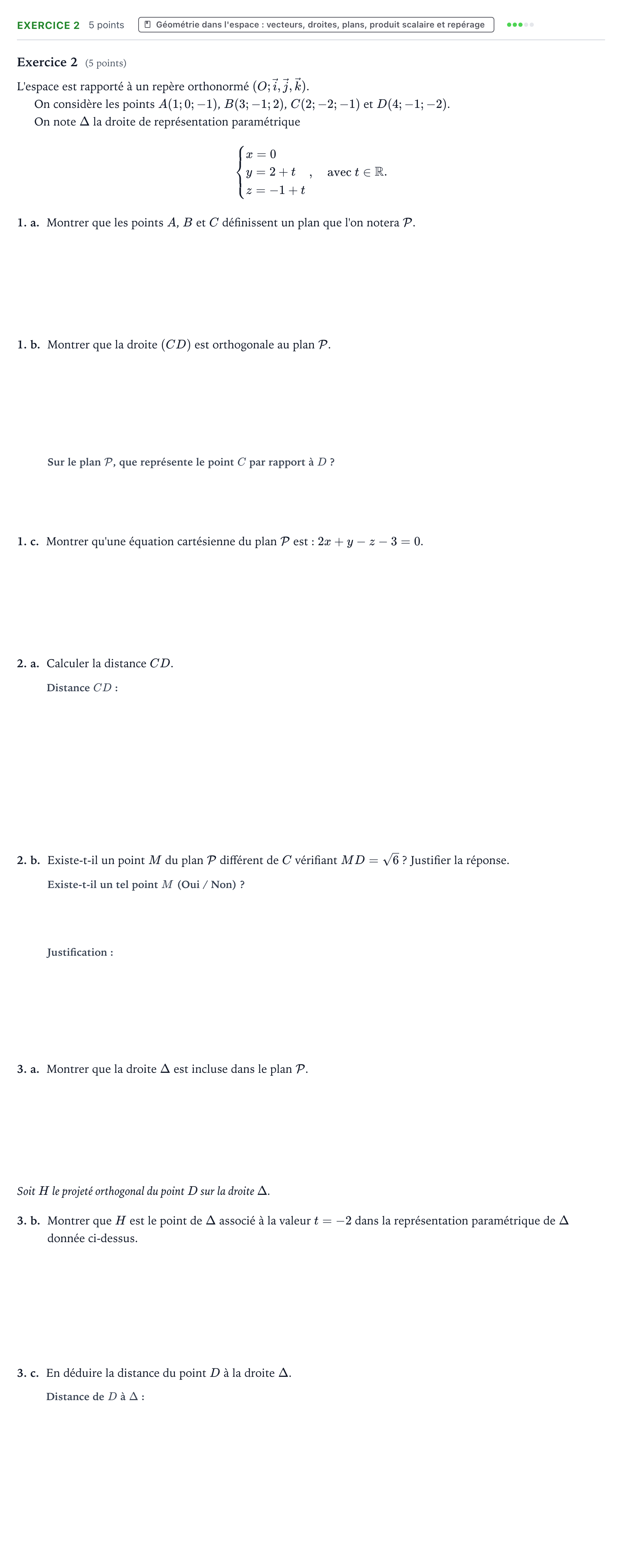 Énoncé: Exercice 2 · Bac Mathématiques Métropole 1 remplacement 2023