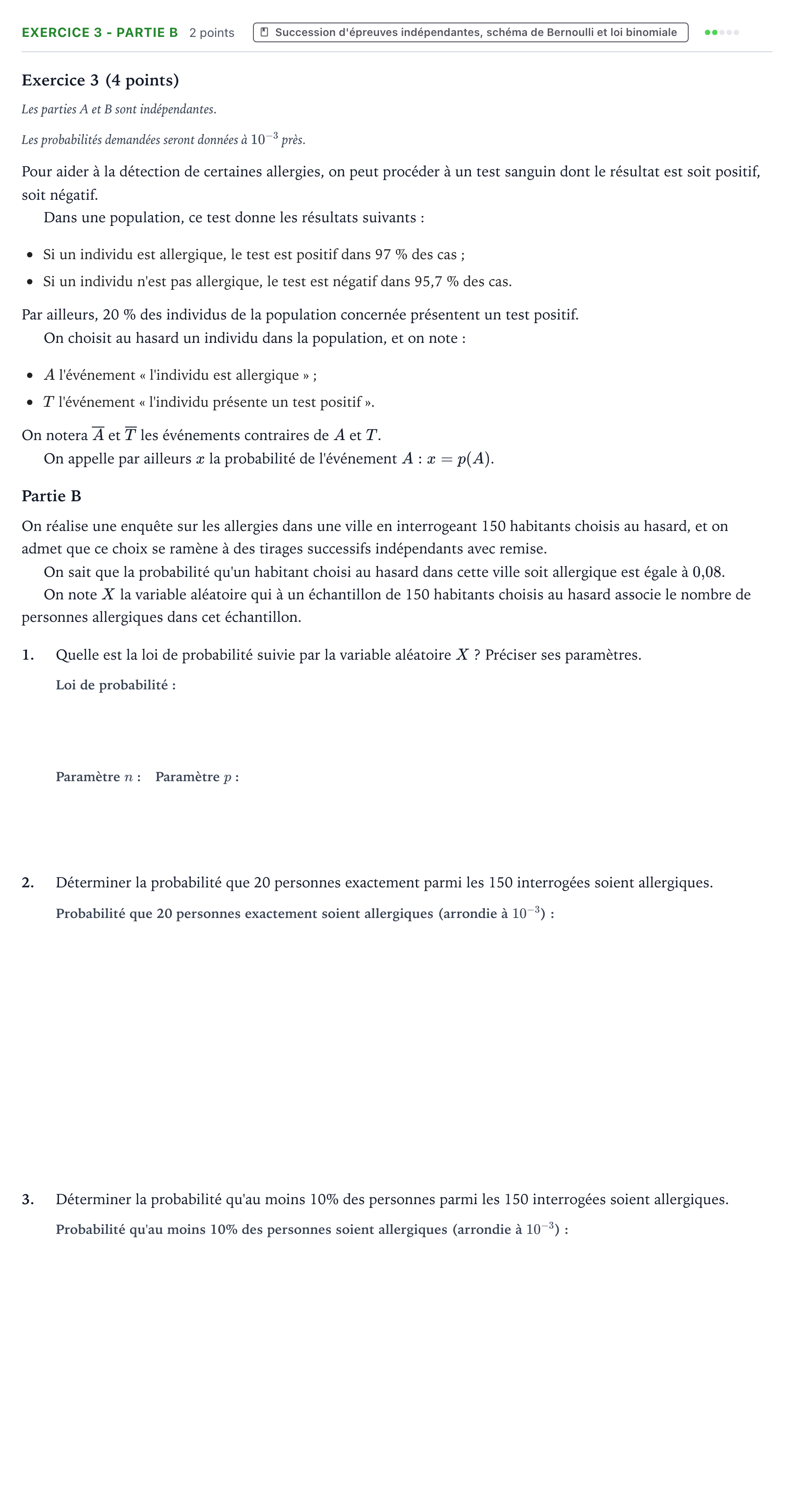 Énoncé: Exercice 3 - Partie B · Bac Mathématiques Métropole 1 remplacement 2023