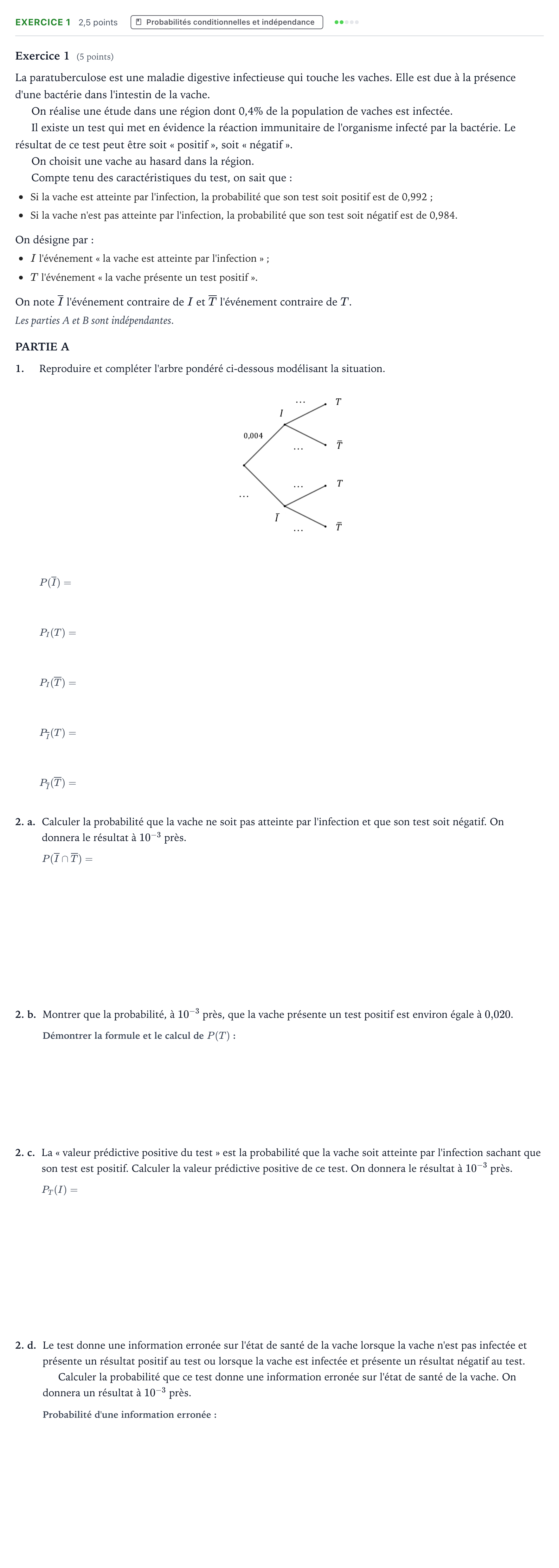 Énoncé: Exercice 1 - Probabilités conditionnelles · Bac Mathématiques Métropole 2 remplacement 2023