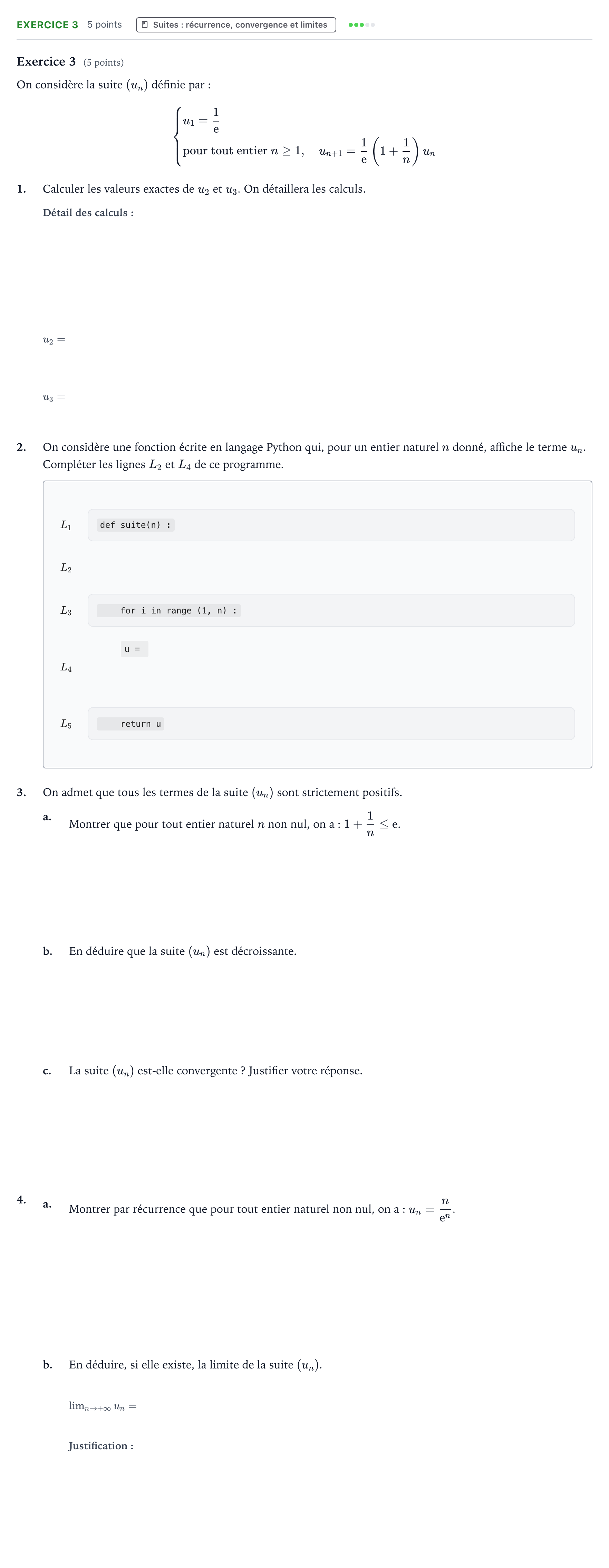 Énoncé: Exercice 3 · Bac Mathématiques Métropole 2 remplacement 2023