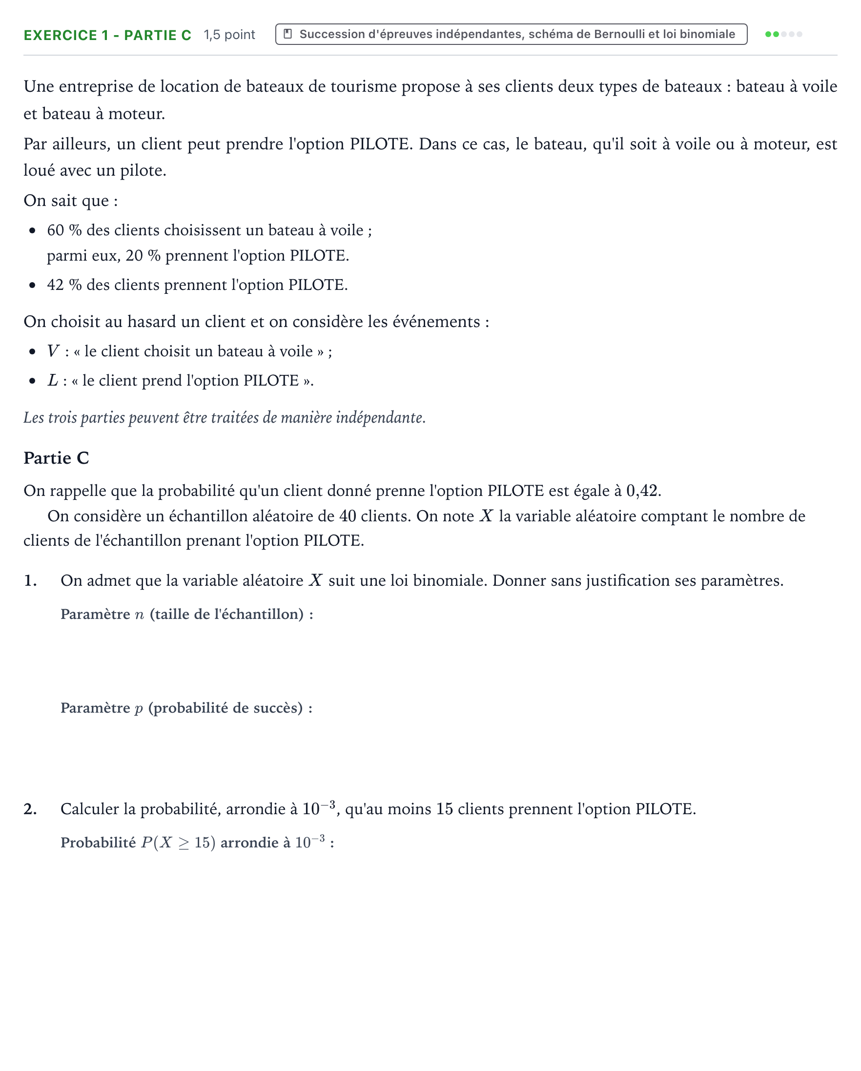 Énoncé: Exercice 1 - Partie C · Bac Mathématiques Nouvelle-Calédonie 2023 (jour 1)