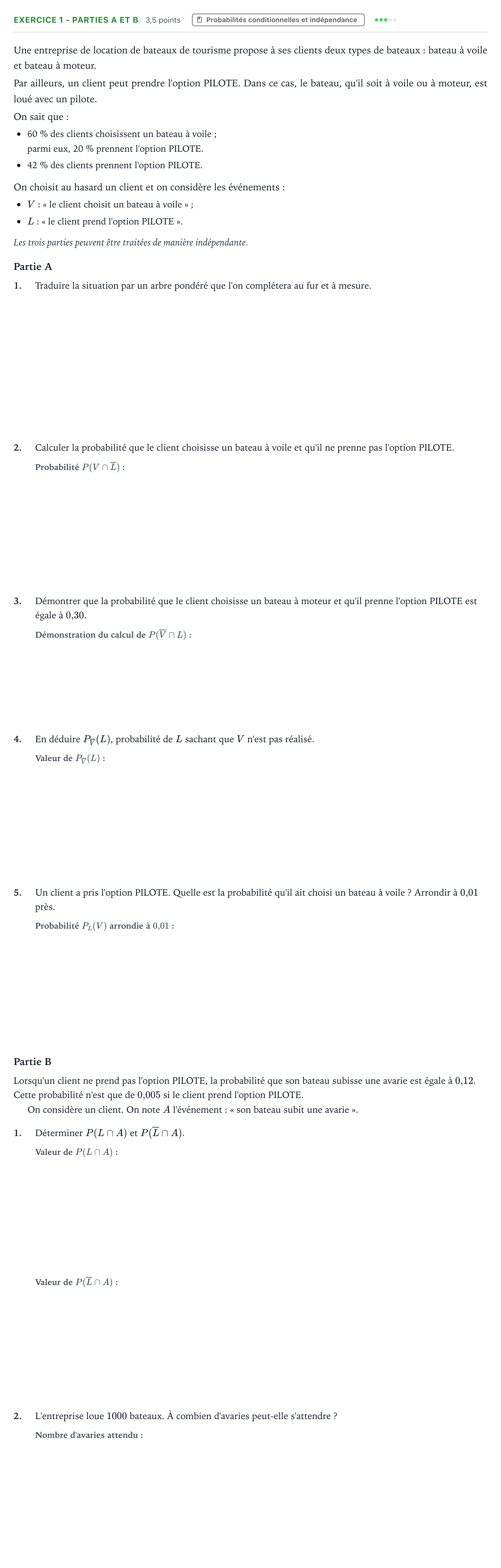 Énoncé: Exercice 1 - Parties A et B · Bac Mathématiques Nouvelle-Calédonie 2023 (jour 1)