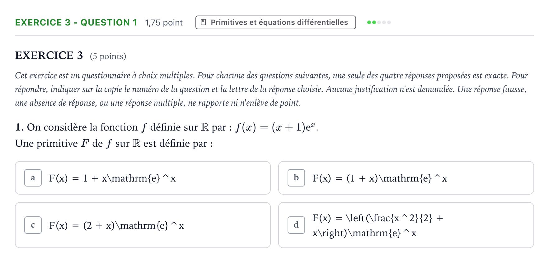 Énoncé: Exercice 3 - Question 1 · Bac Mathématiques Nouvelle-Calédonie 2023 (jour 1)