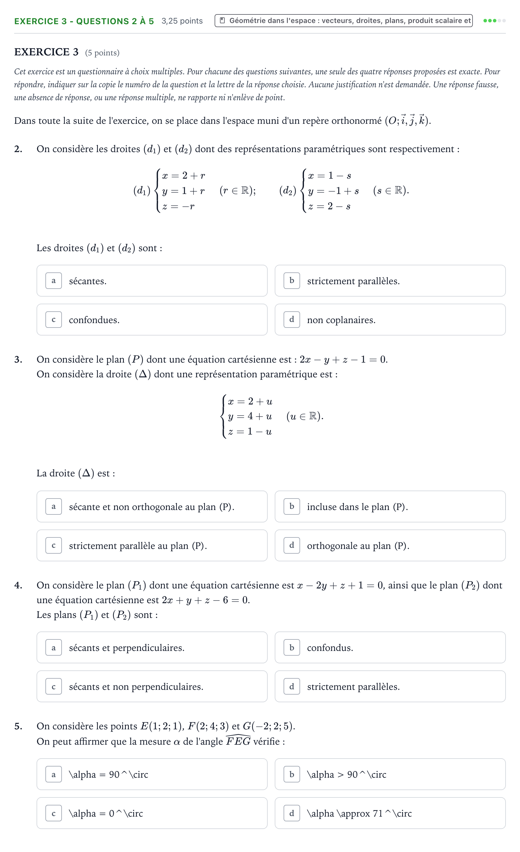 Énoncé: Exercice 3 - Questions 2 à 5 · Bac Mathématiques Nouvelle-Calédonie 2023 (jour 1)
