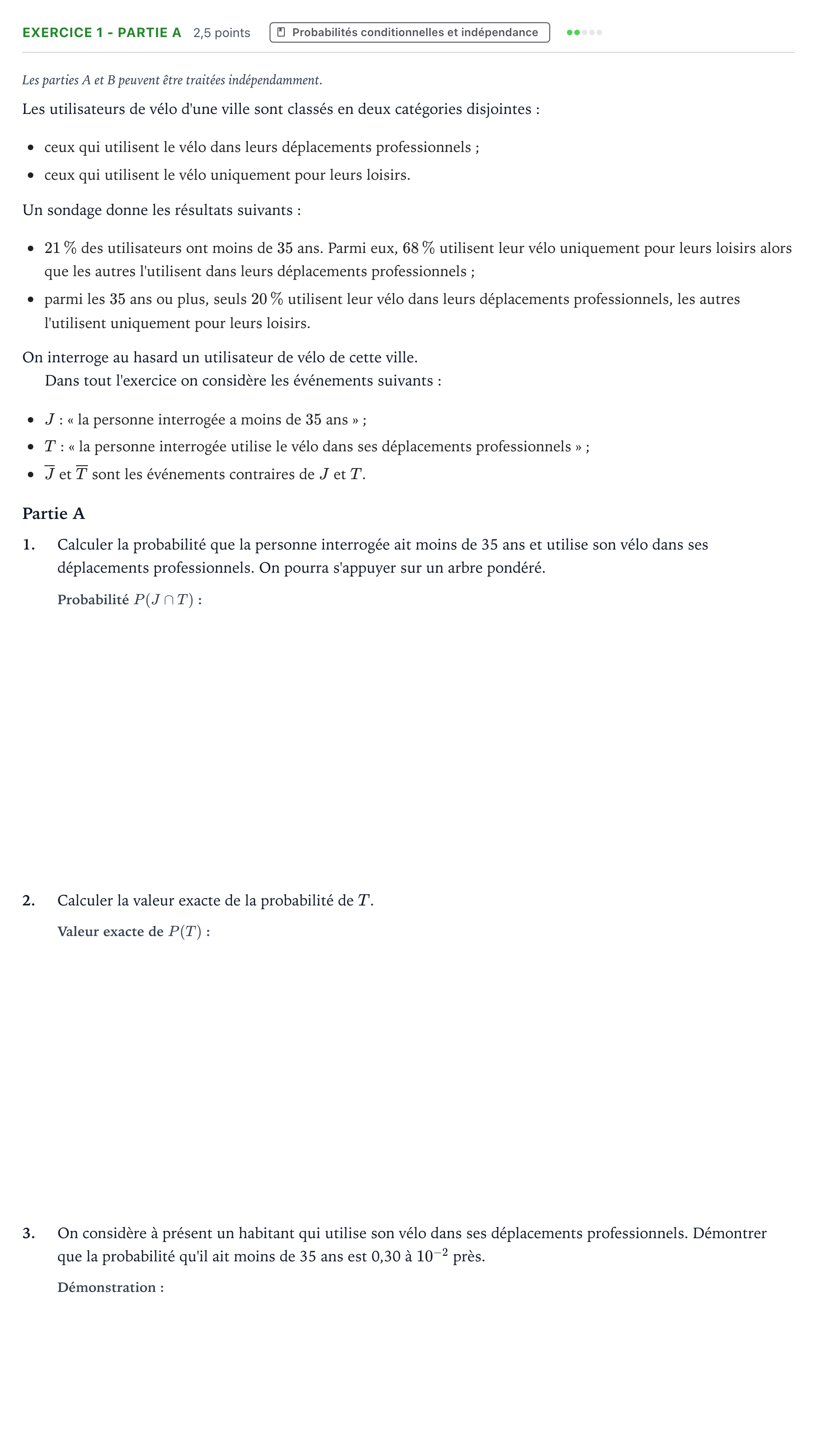 Énoncé: Exercice 1 - Partie A · Bac Mathématiques Polynésie 2023 (jour 1)