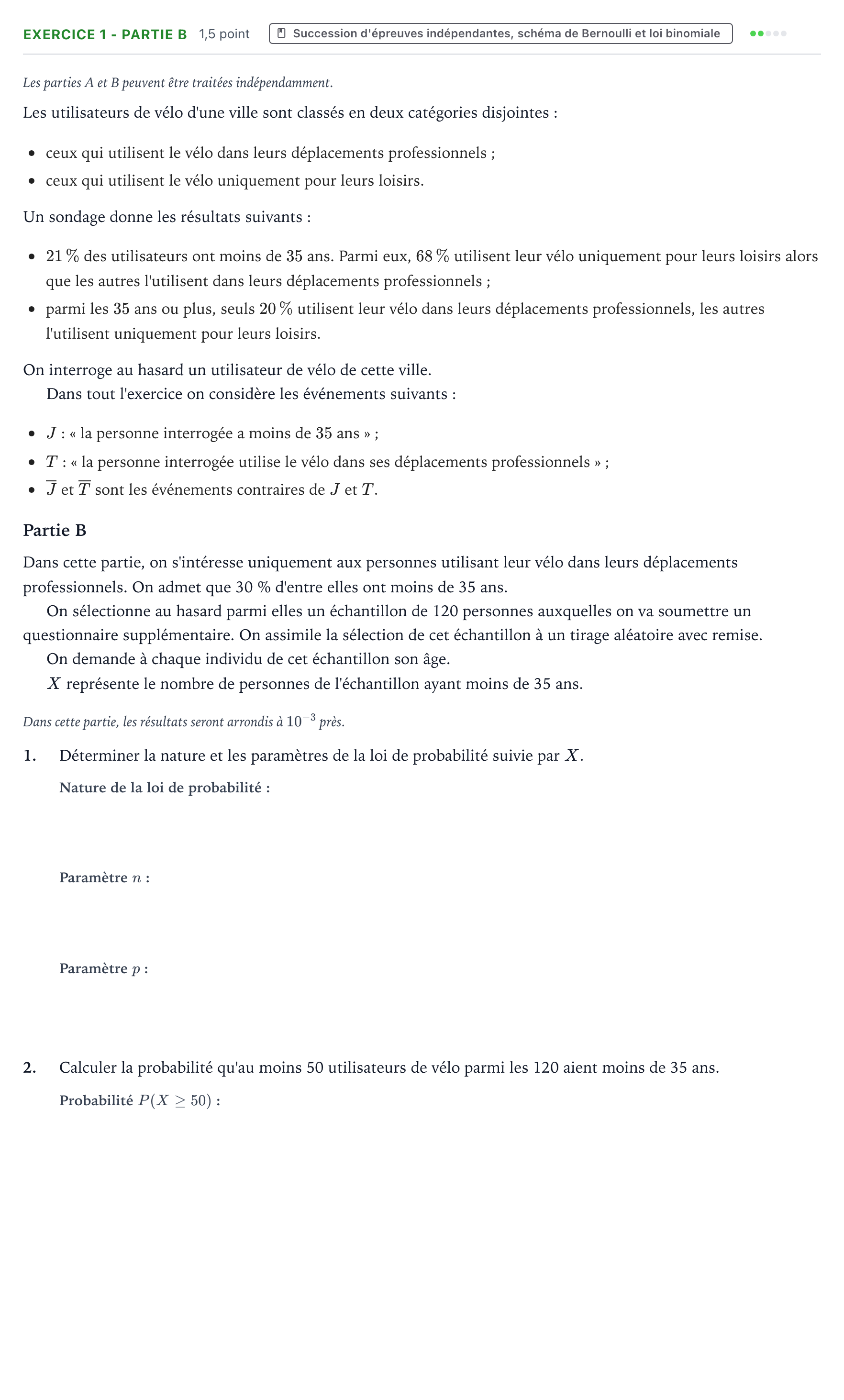 Énoncé: Exercice 1 - Partie B · Bac Mathématiques Polynésie 2023 (jour 1)