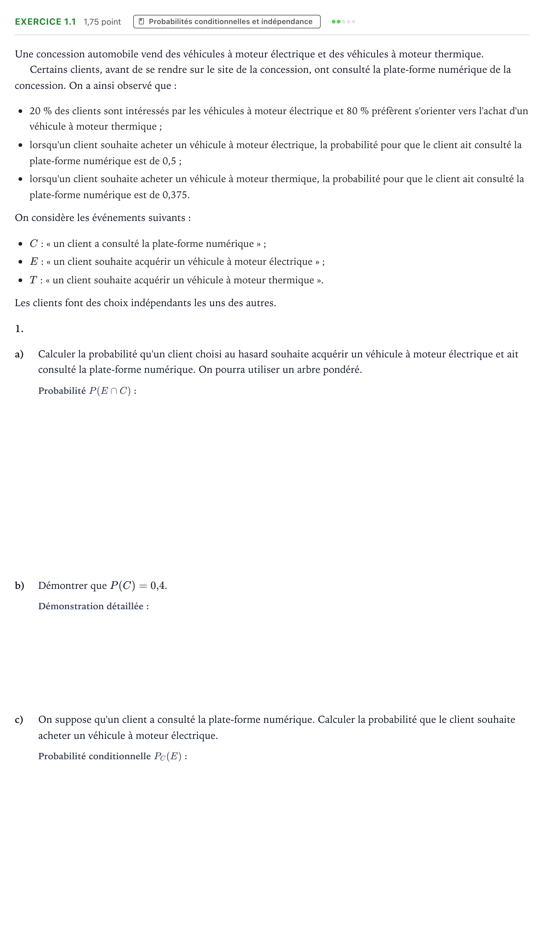 Énoncé: Exercice 1.1 - Probabilités conditionnelles · Bac Mathématiques Polynésie jour 1 - Remplacement 2023