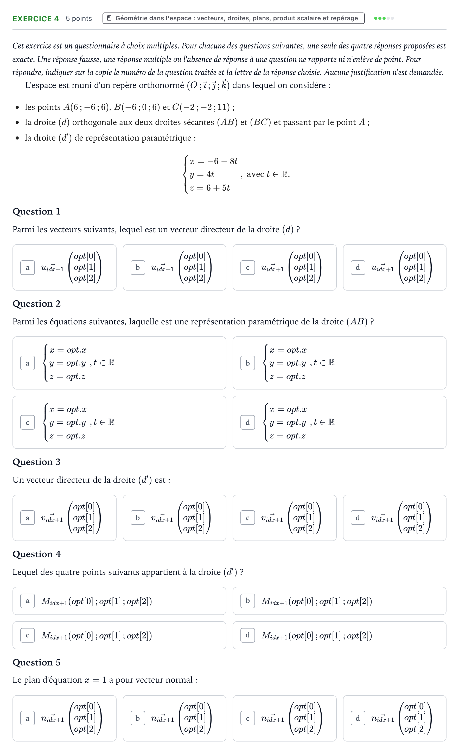 Énoncé: Exercice 4 · Bac Mathématiques Polynésie jour 1 - Remplacement 2023