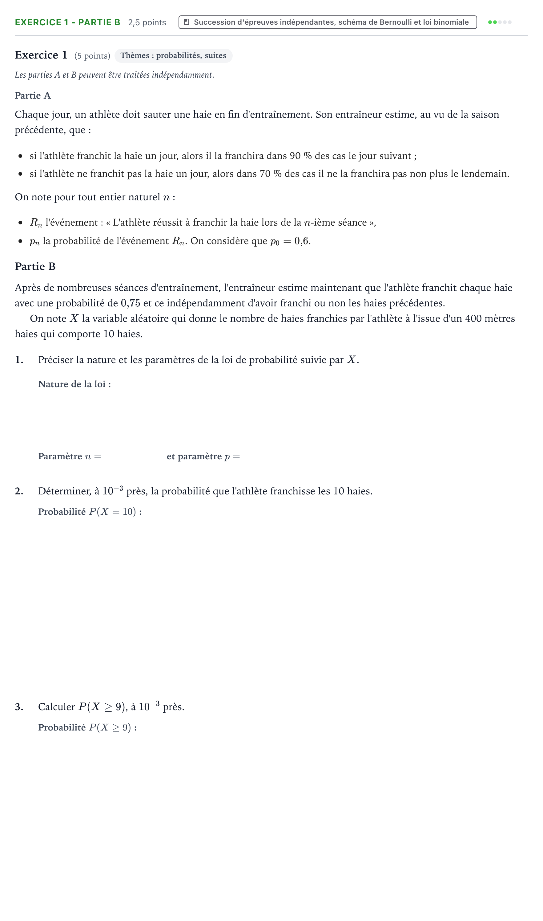 Énoncé: Exercice 1 - Partie B · Bac Mathématiques Polynésie 2023 (jour 2)