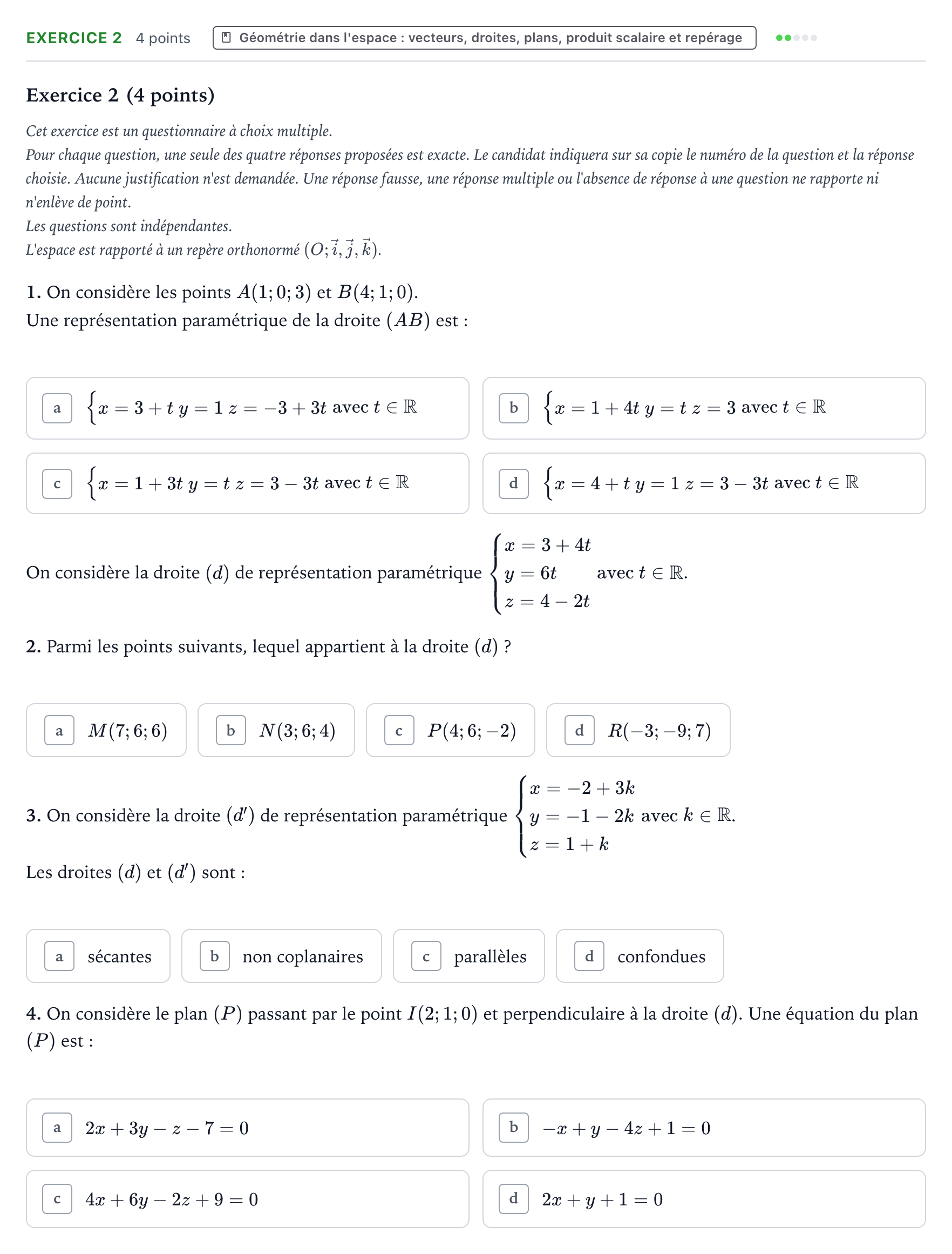 Énoncé: Exercice 2 · Bac Mathématiques Amérique du Nord 2024 (jour 1)