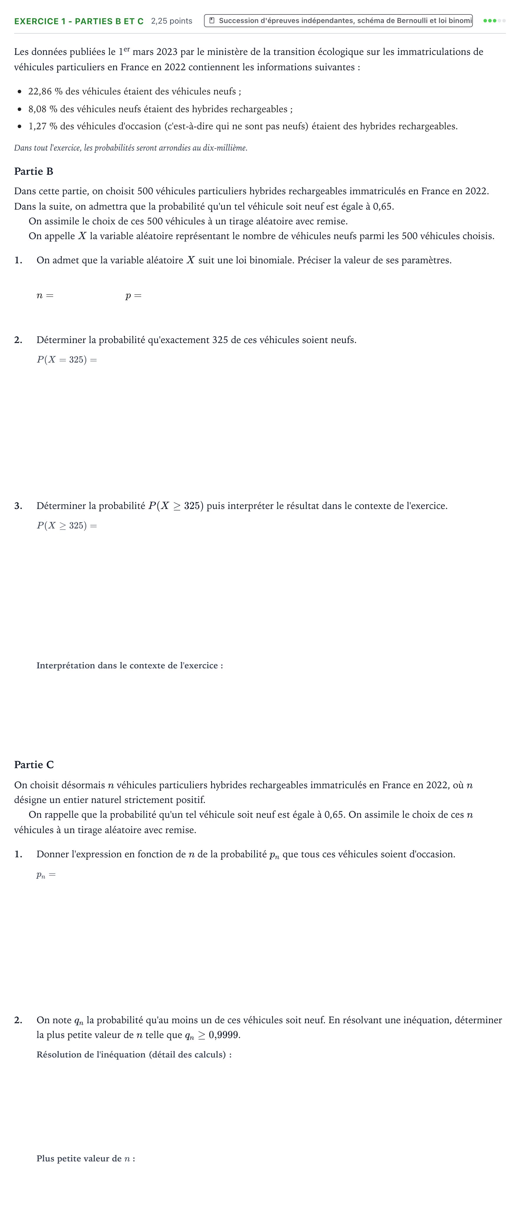 Énoncé: Exercice 1 - Parties B et C · Bac Mathématiques Amérique du Nord 2024 (jour 2)