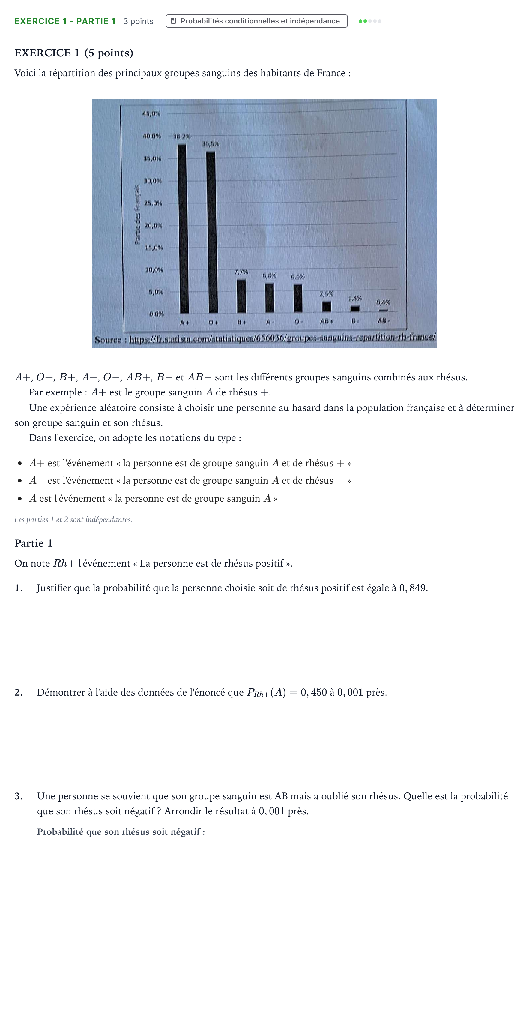 Énoncé: Exercice 1 - Partie 1 · Bac Mathématiques Amérique du Sud 2024 (jour 2)
