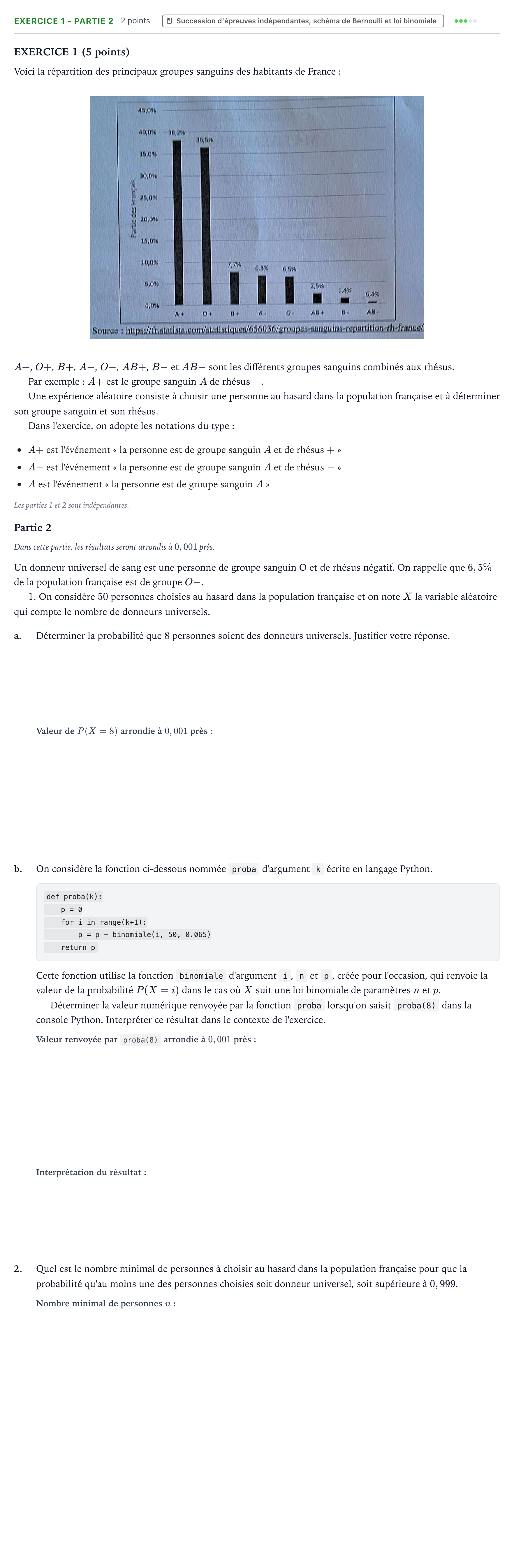 Énoncé: Exercice 1 - Partie 2 · Bac Mathématiques Amérique du Sud 2024 (jour 2)