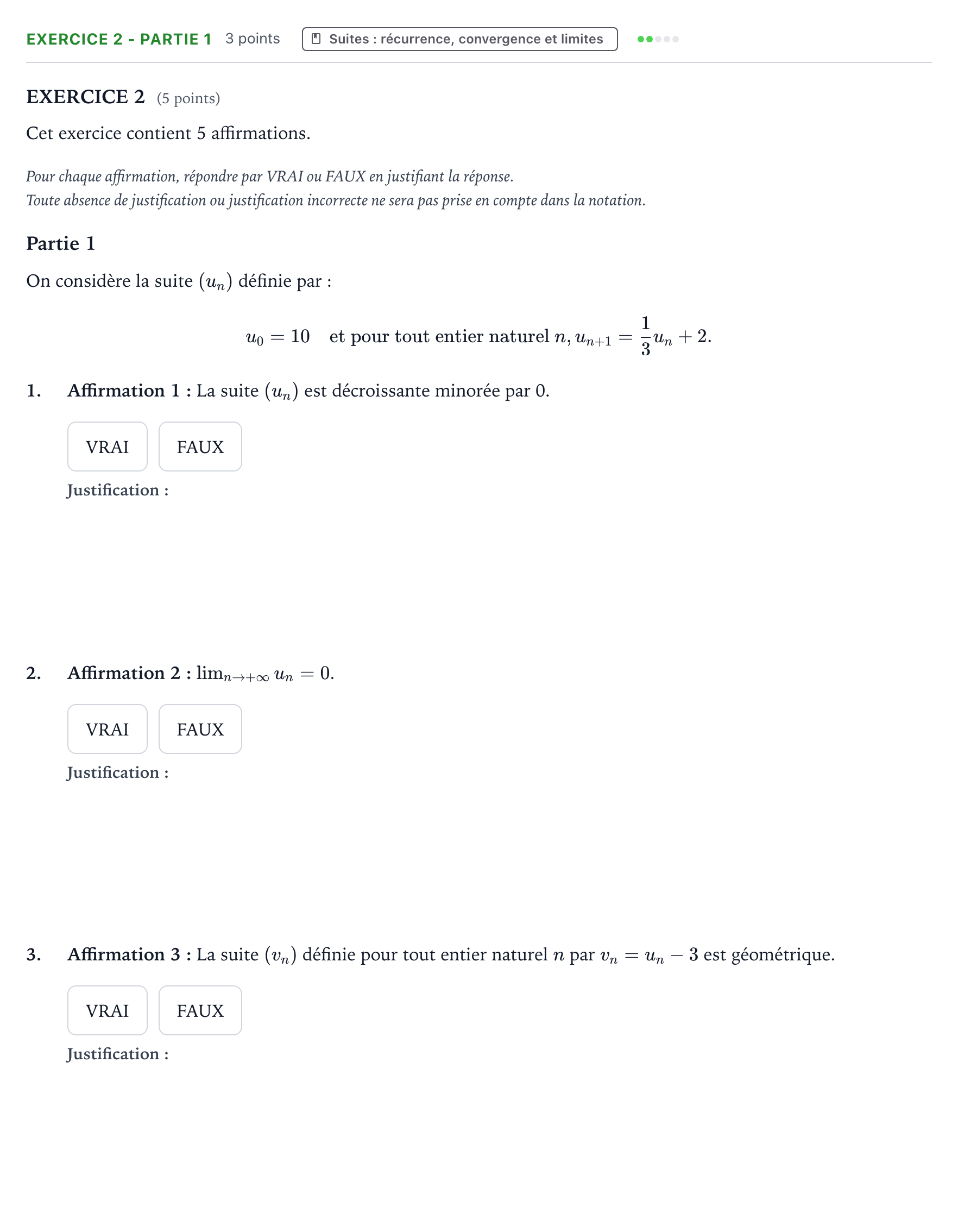 Énoncé: Exercice 2 - Partie 1 · Bac Mathématiques Amérique du Sud 2024 (jour 2)