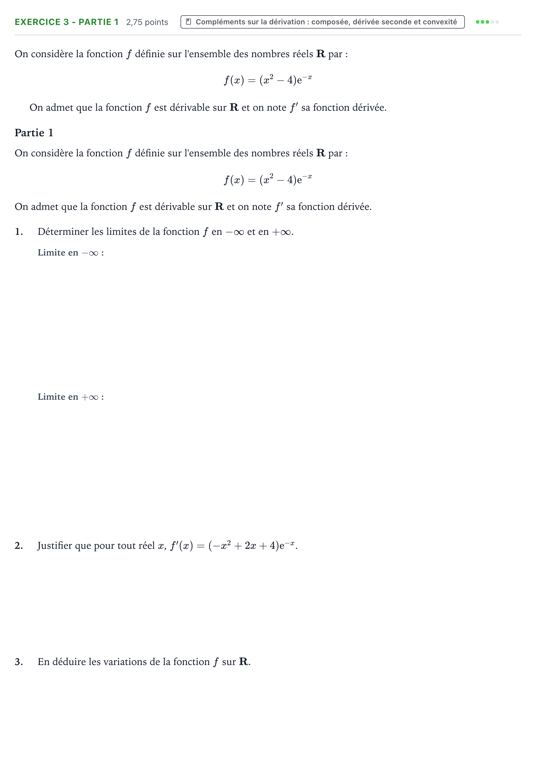 Énoncé: Exercice 3 - Partie 1 · Bac Mathématiques Amérique du Sud 2024 (jour 2)
