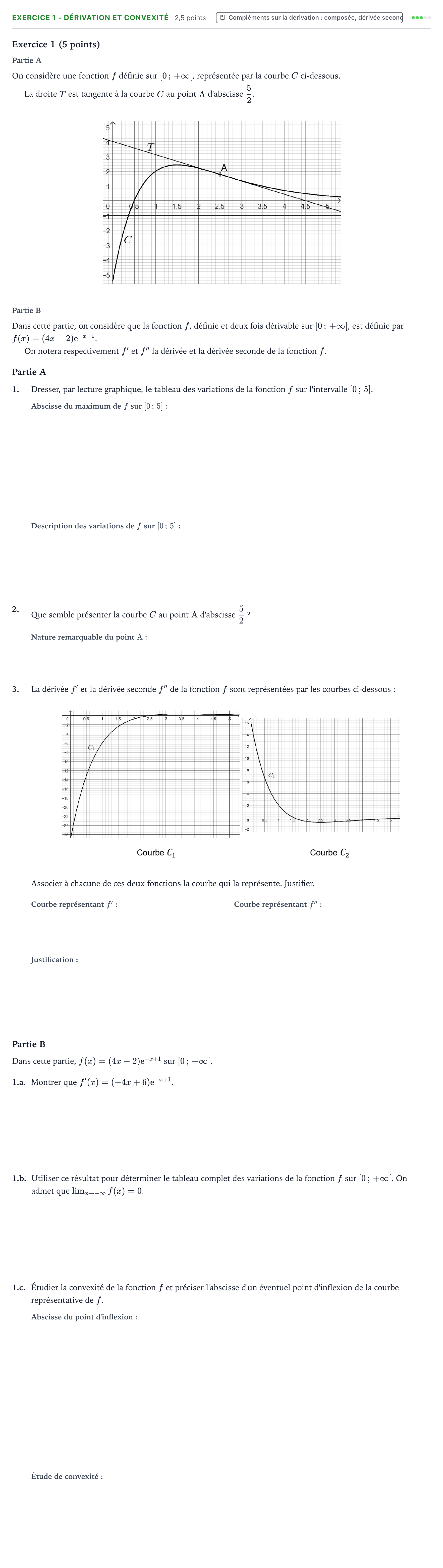 Énoncé: Exercice 1 - Dérivation et convexité · Bac Mathématiques Asie 2024 (jour 1)