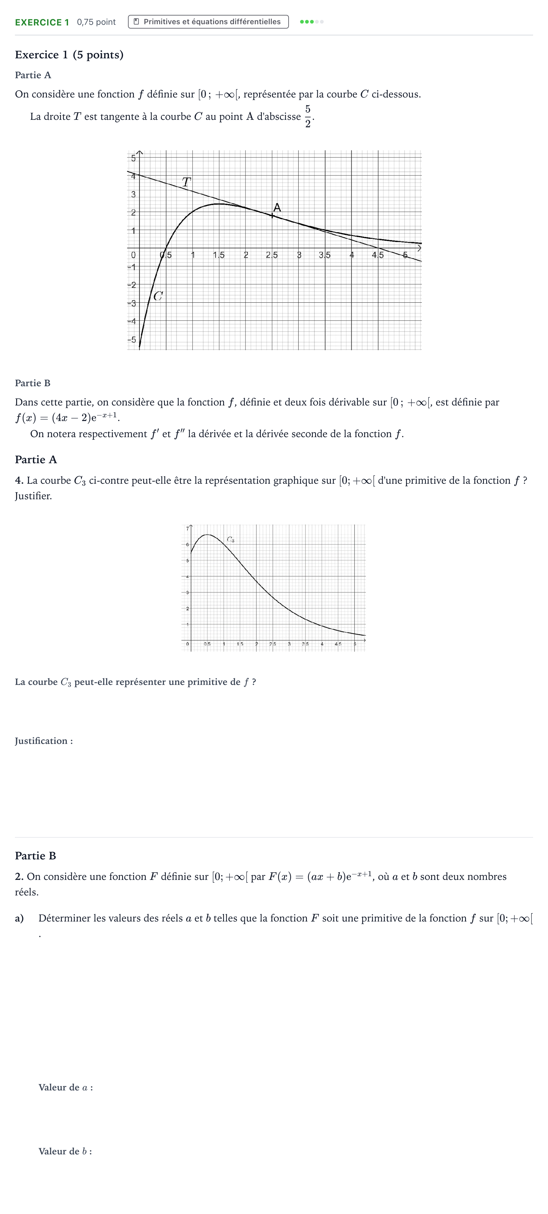 Énoncé: Exercice 1 - Primitives · Bac Mathématiques Asie 2024 (jour 1)
