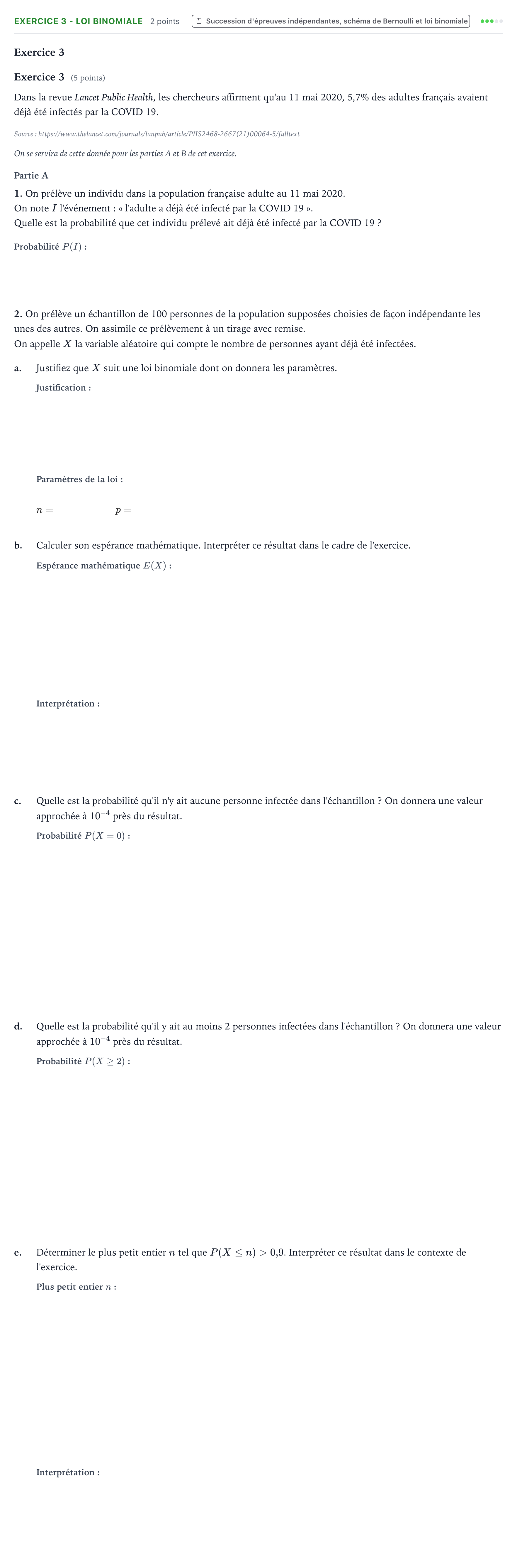 Énoncé: Exercice 3 - Loi binomiale · Bac Mathématiques Asie 2024 (jour 1)