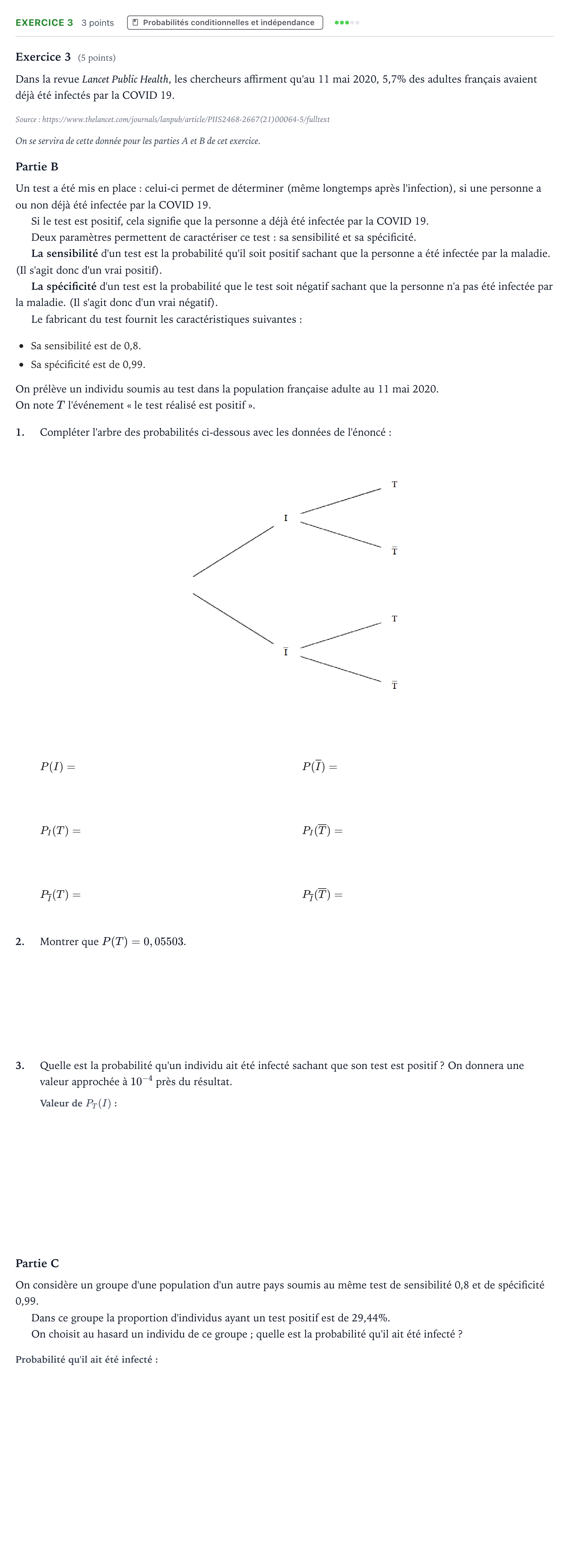 Énoncé: Exercice 3 - Probabilités conditionnelles · Bac Mathématiques Asie 2024 (jour 1)