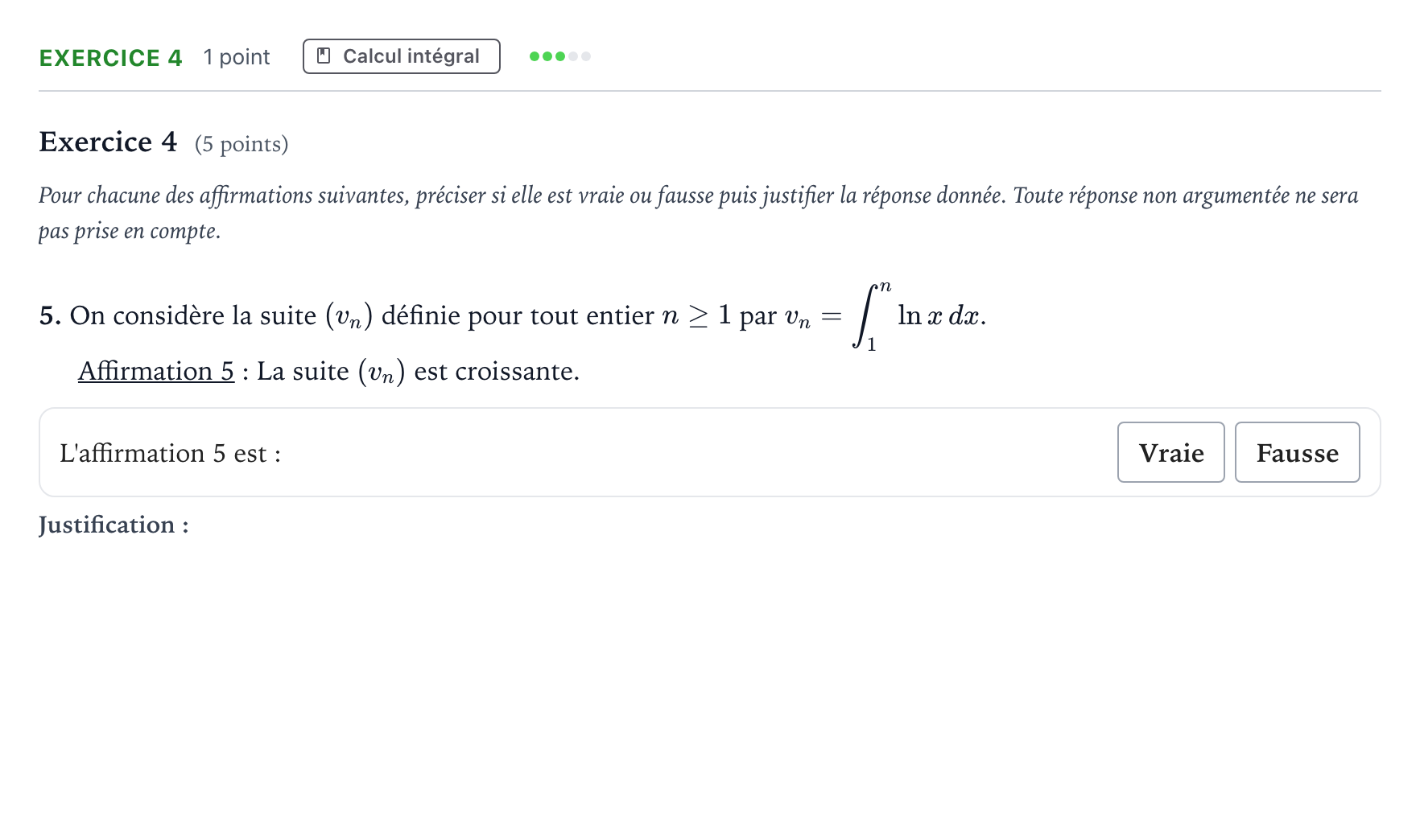 Énoncé: Exercice 4 - Calcul intégral · Bac Mathématiques Asie 2024 (jour 1)