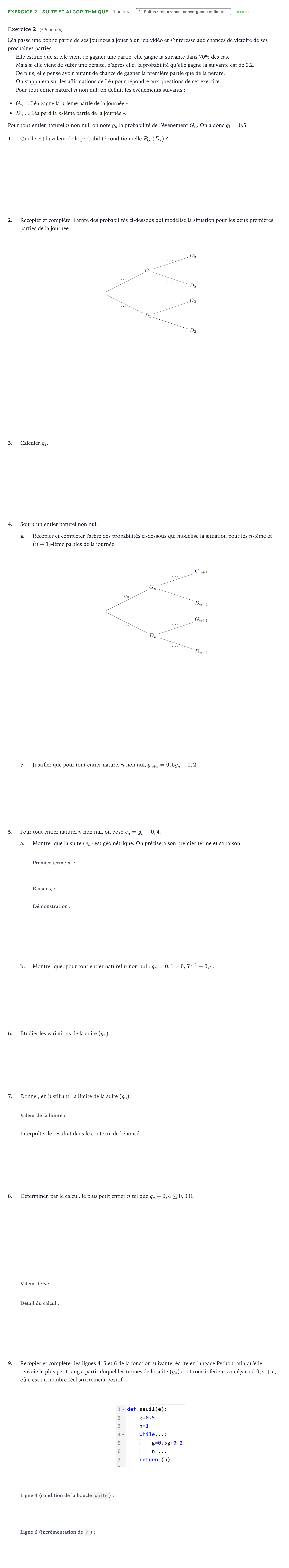 Énoncé: Exercice 2 - Suite et algorithmique · Bac Mathématiques Asie 2024 (jour 2)