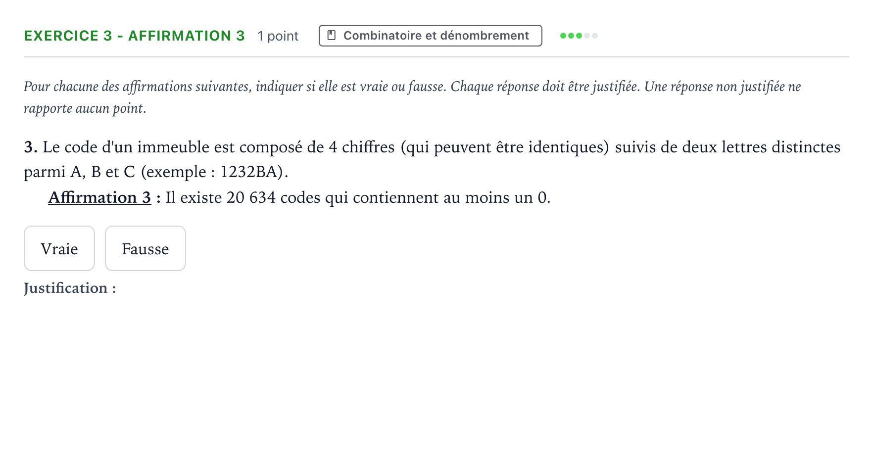 Énoncé: Exercice 3 - Affirmation 3 · Bac Mathématiques Asie 2024 (jour 2)