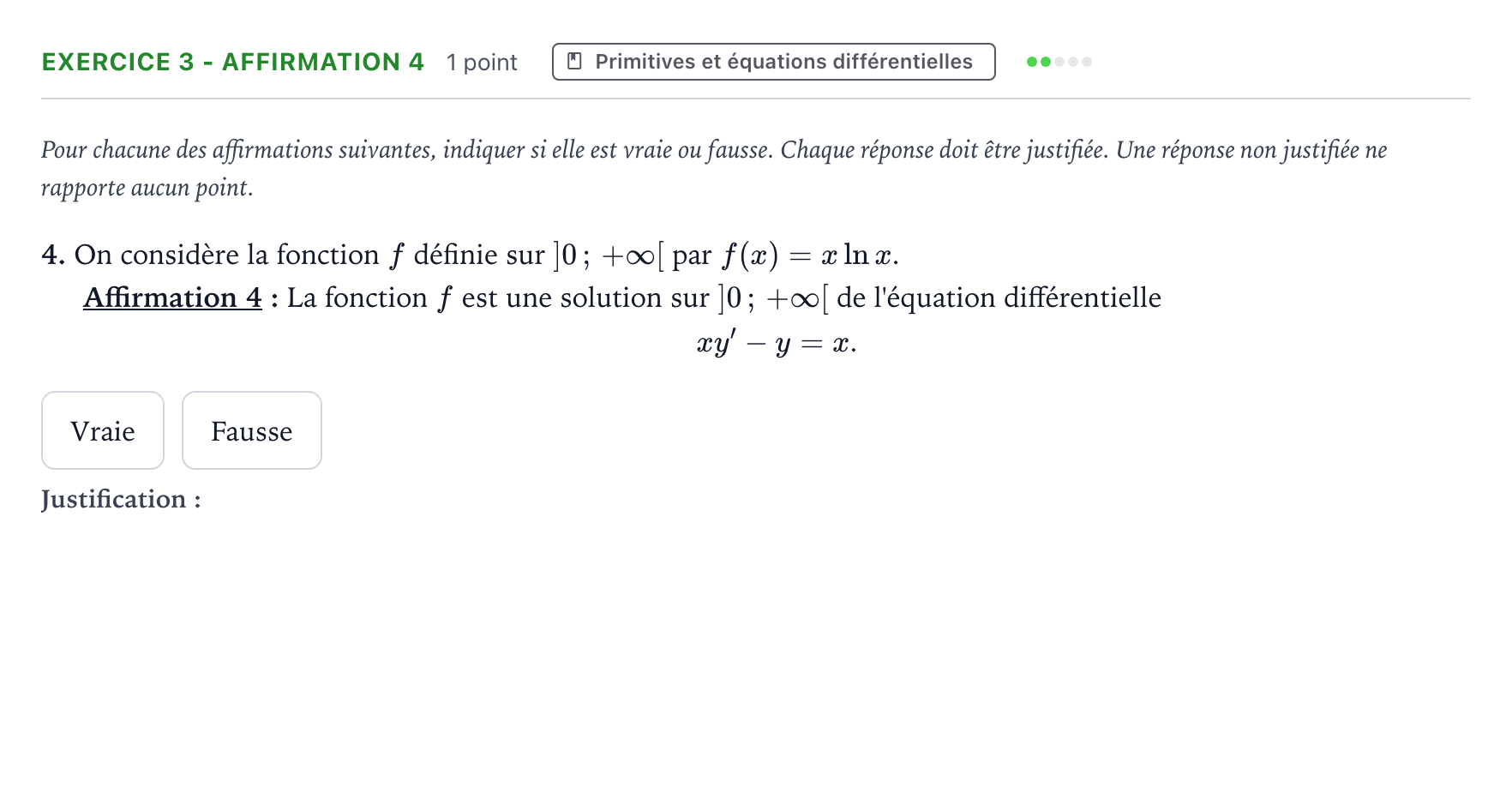 Énoncé: Exercice 3 - Affirmation 4 · Bac Mathématiques Asie 2024 (jour 2)