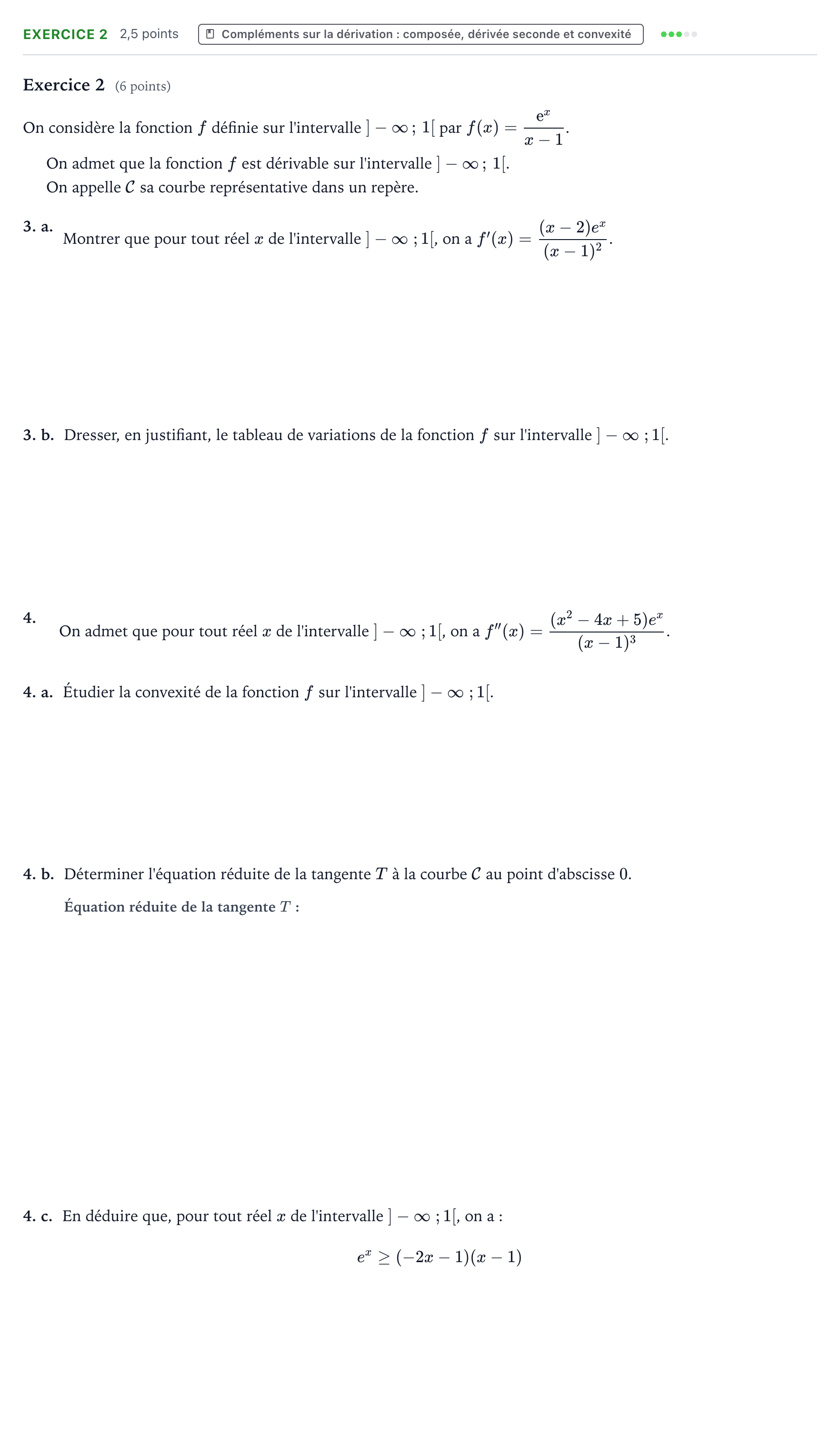 Énoncé: Exercice 2 - Compléments sur la dérivation · Bac Mathématiques Centres étrangers (Afrique) 2024 (jour 2)