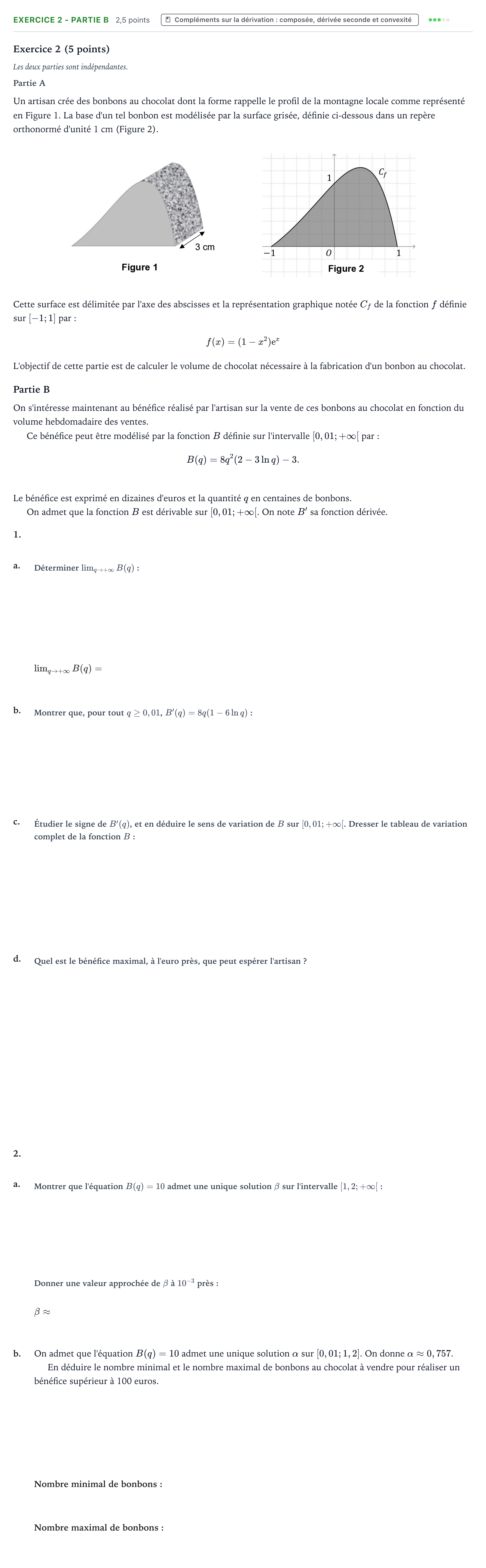 Énoncé: Exercice 2 - Partie B · Bac Mathématiques Métropole 1 remplacement 2024