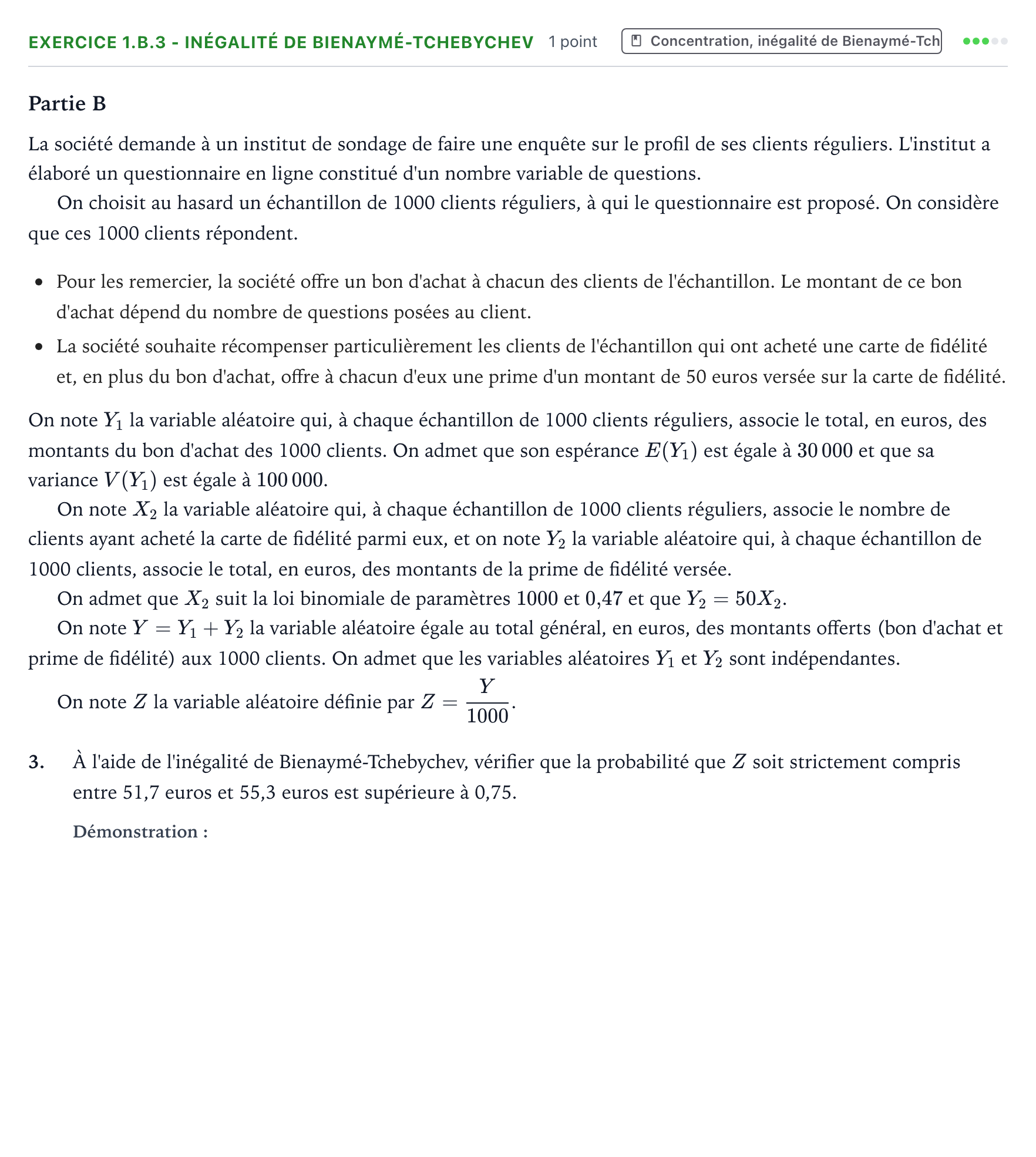 Énoncé: Exercice 1.B.3 - Inégalité de Bienaymé-Tchebychev · Bac Mathématiques Métropole 2 Bis 2024