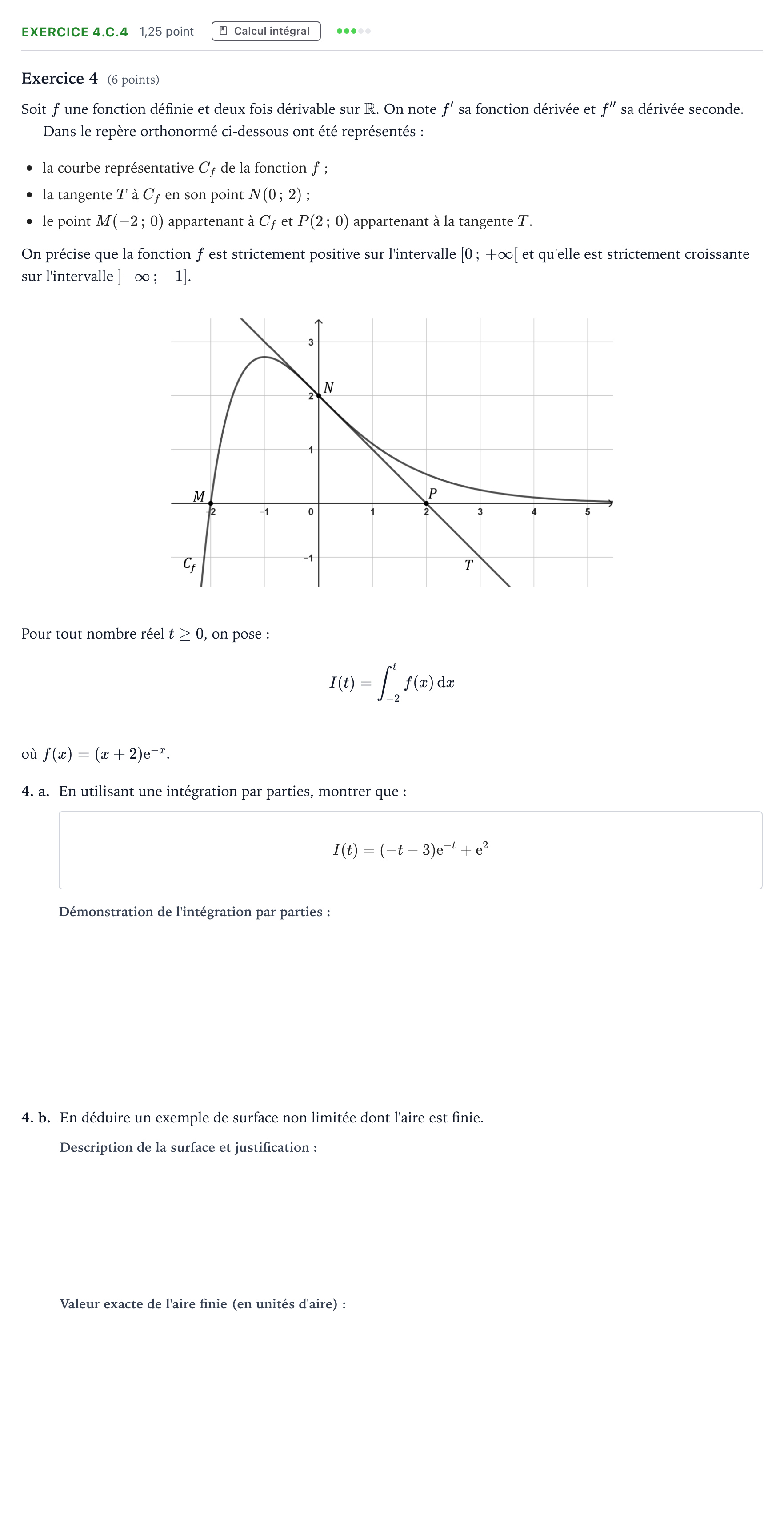 Énoncé: Exercice 4.C.4 - Calcul intégral · Bac Mathématiques Métropole 2 Bis 2024