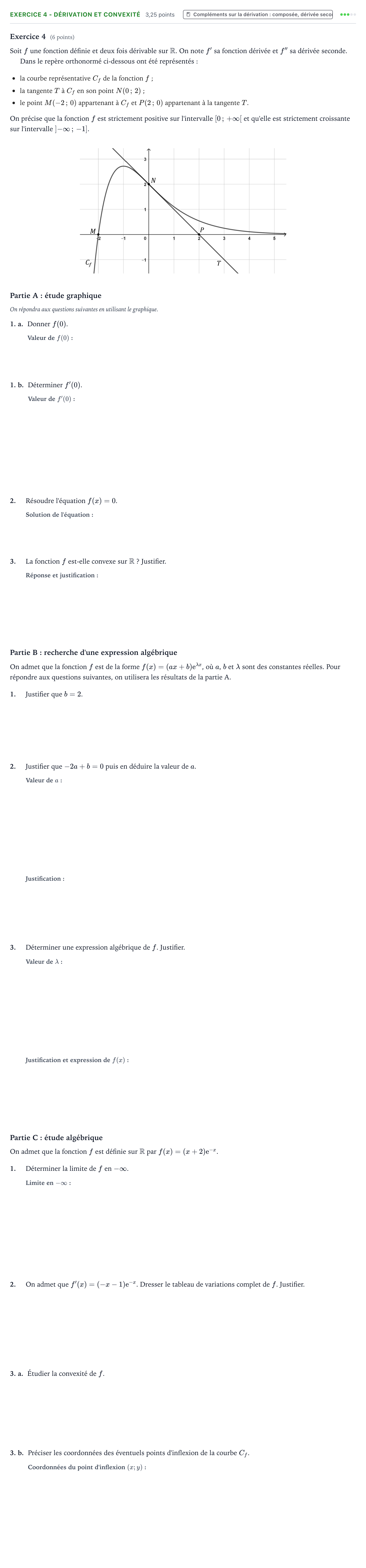 Énoncé: Exercice 4 - Dérivation et convexité · Bac Mathématiques Métropole 2 Bis 2024