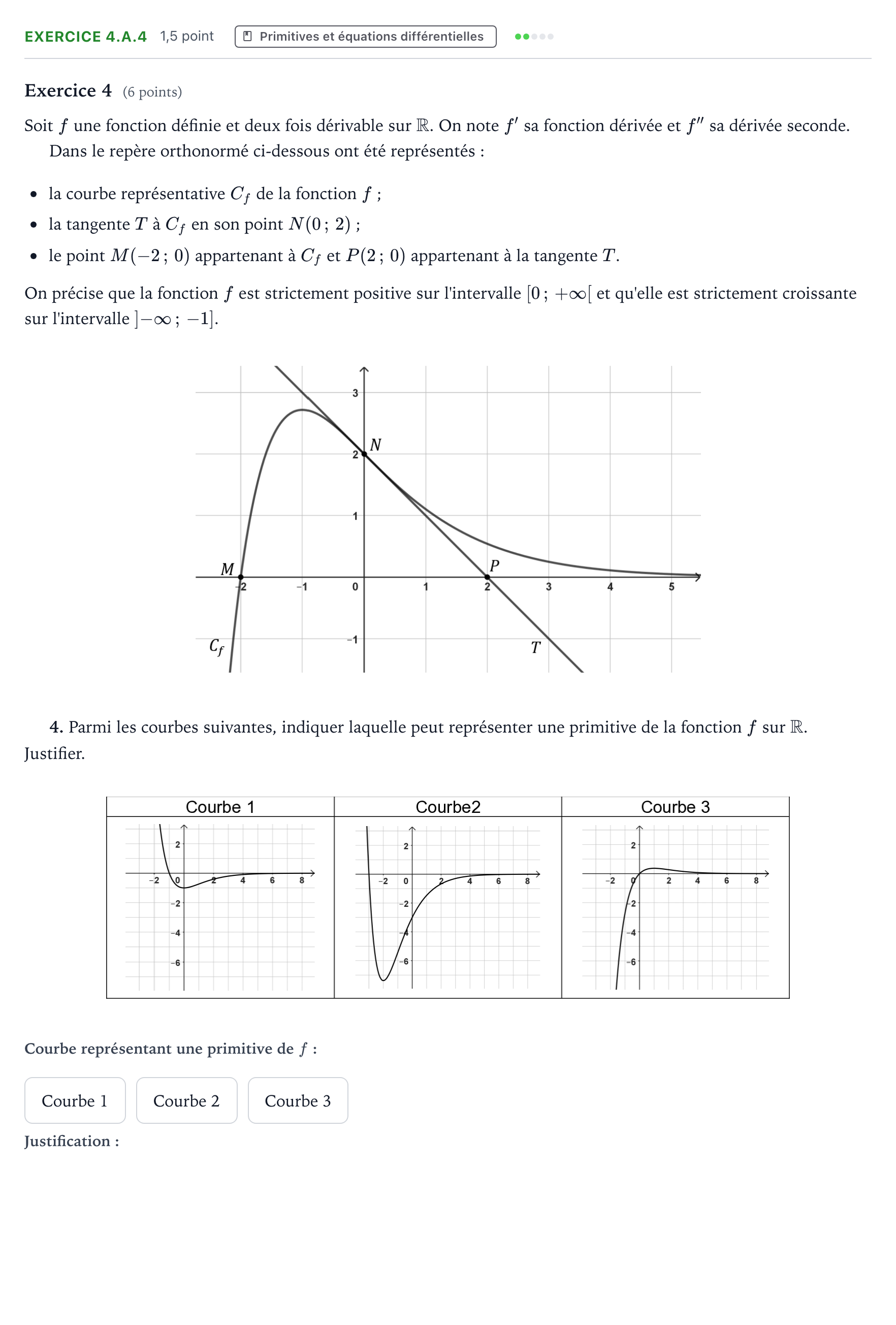 Énoncé: Exercice 4.A.4 - Primitives · Bac Mathématiques Métropole 2 Bis 2024