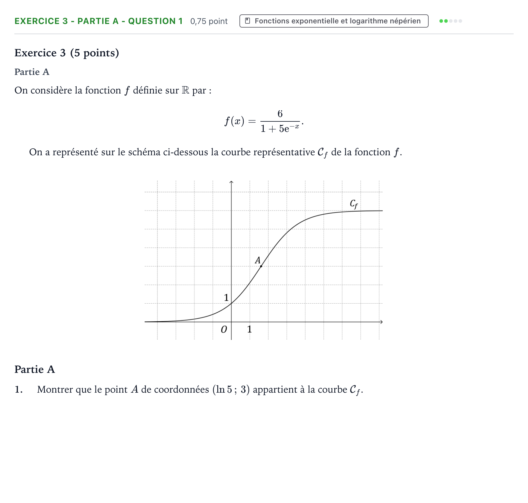 Énoncé: Exercice 3 - Partie A - Question 1 · Bac Mathématiques Métropole 2 remplacement 2024