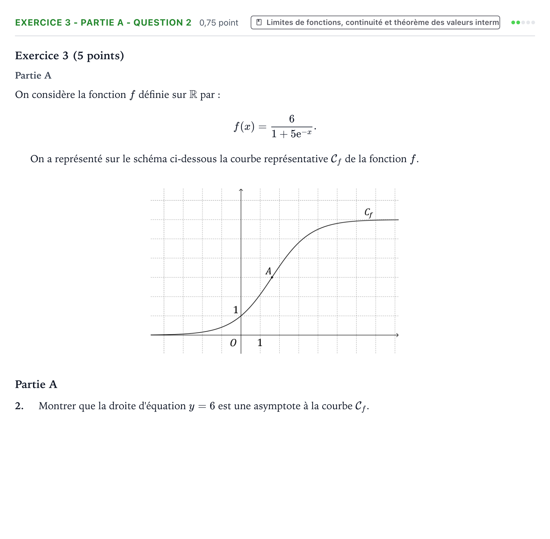 Énoncé: Exercice 3 - Partie A - Question 2 · Bac Mathématiques Métropole 2 remplacement 2024