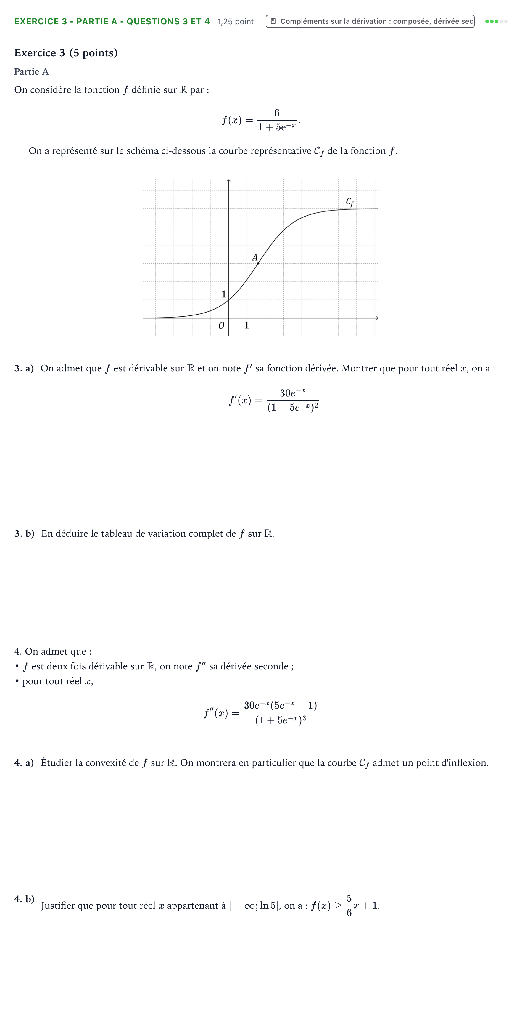 Énoncé: Exercice 3 - Partie A - Questions 3 et 4 · Bac Mathématiques Métropole 2 remplacement 2024