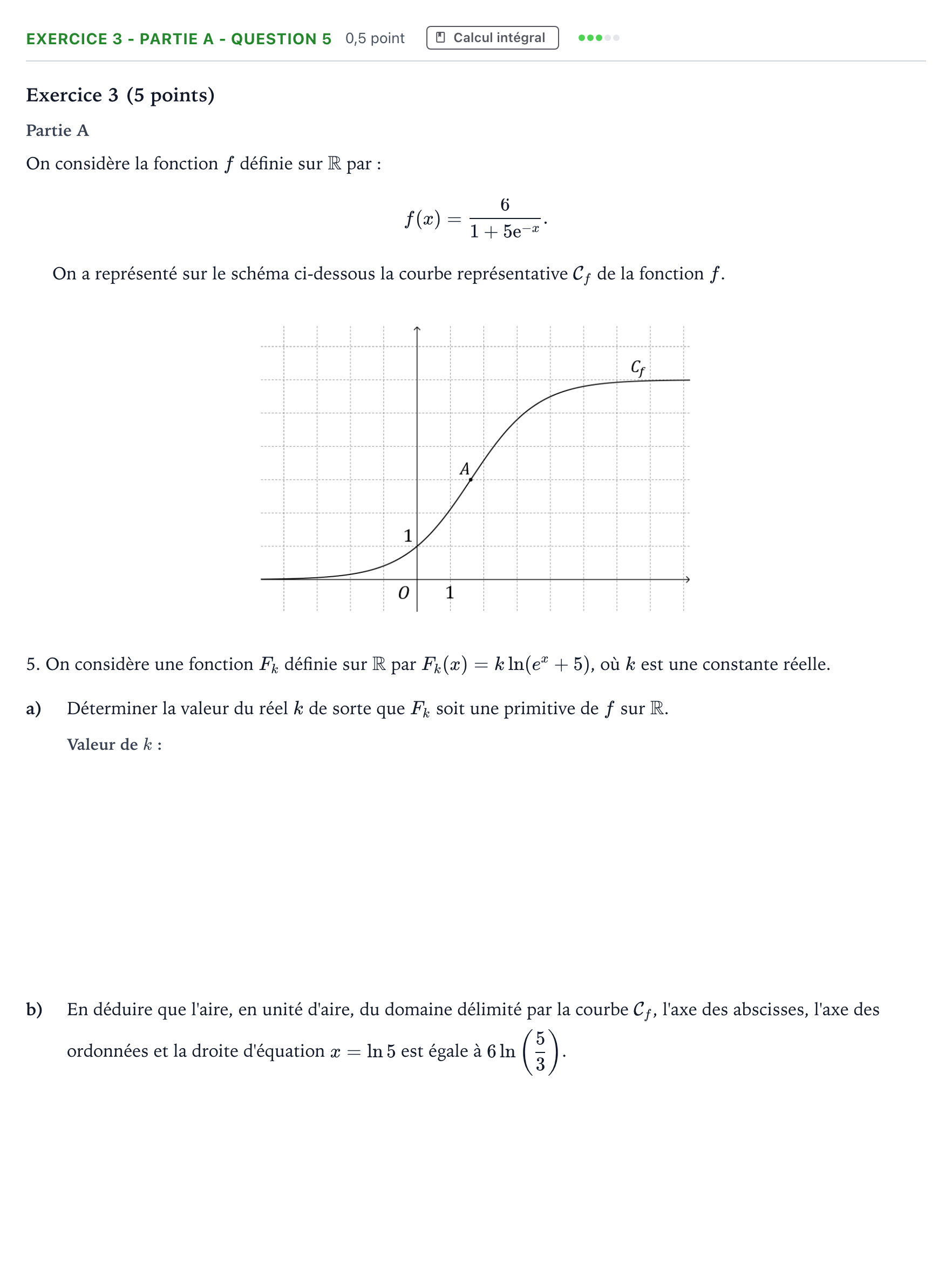 Énoncé: Exercice 3 - Partie A - Question 5 · Bac Mathématiques Métropole 2 remplacement 2024