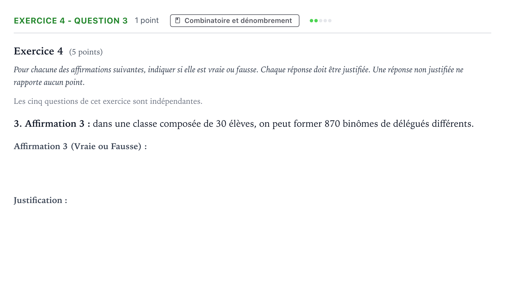 Énoncé: Exercice 4 - Question 3 · Bac Mathématiques Métropole 2 remplacement 2024