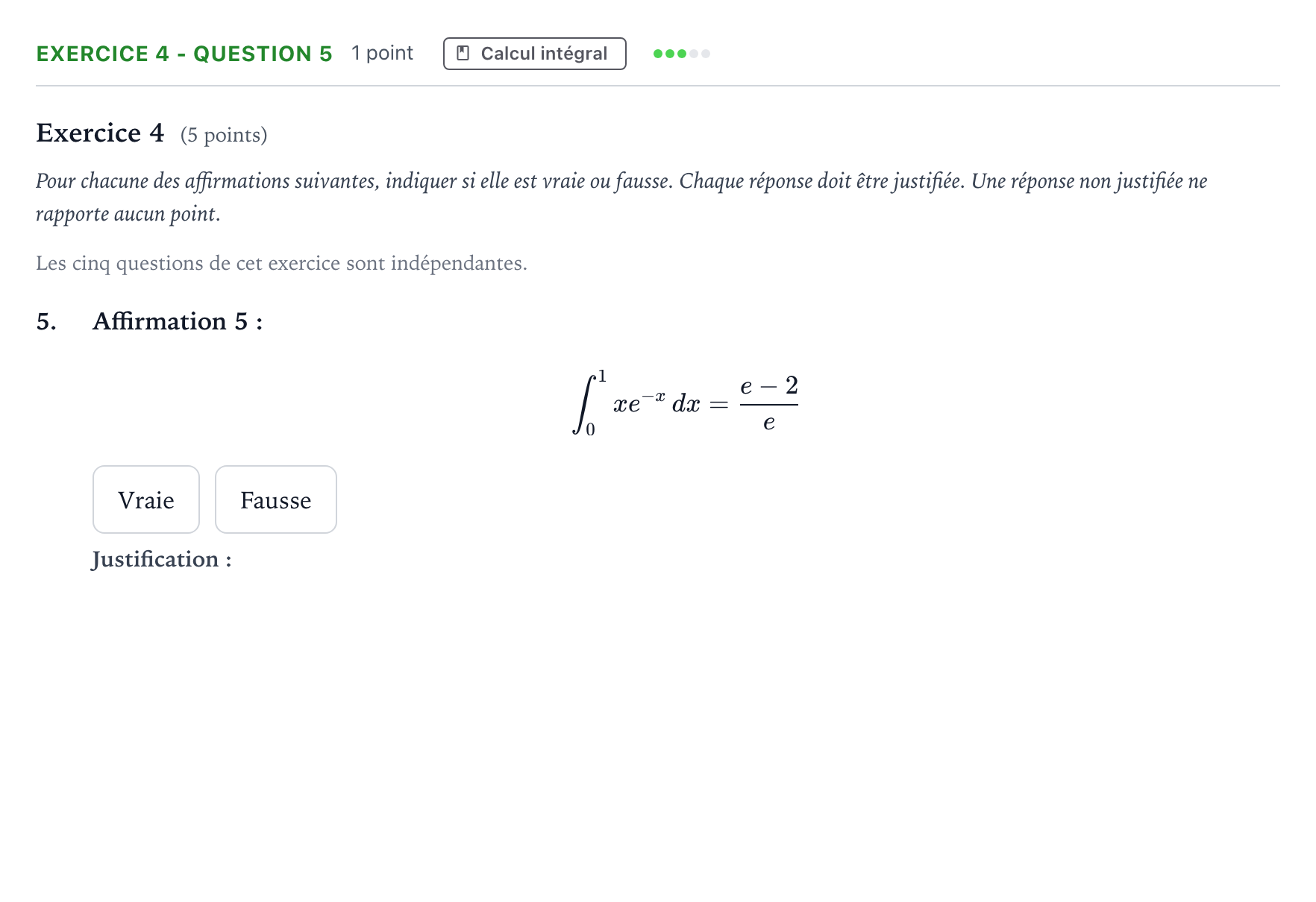 Énoncé: Exercice 4 - Question 5 · Bac Mathématiques Métropole 2 remplacement 2024