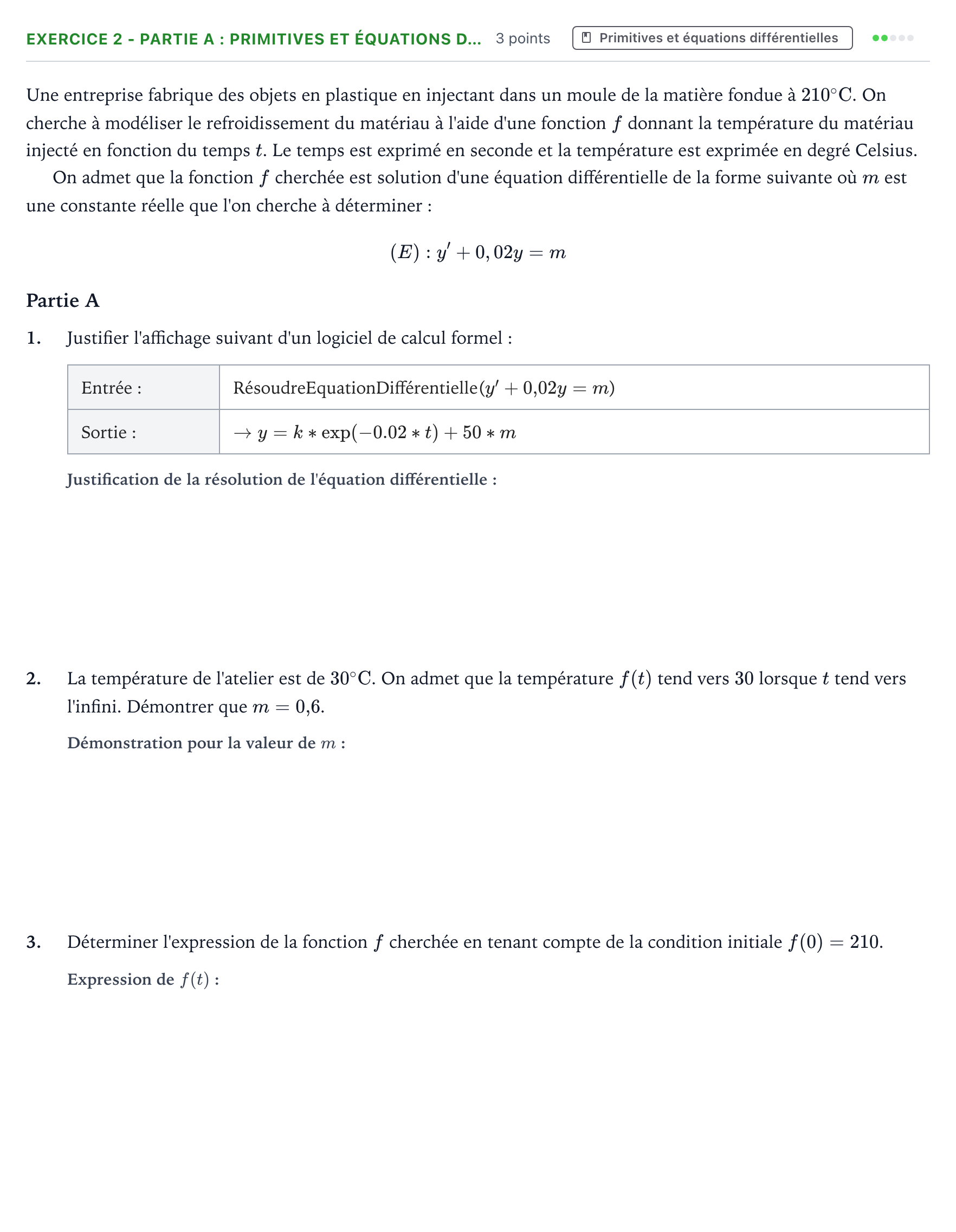 Énoncé: Exercice 2 - Partie A : Primitives et équations d… · Bac Mathématiques Polynésie 2024 (jour 1)