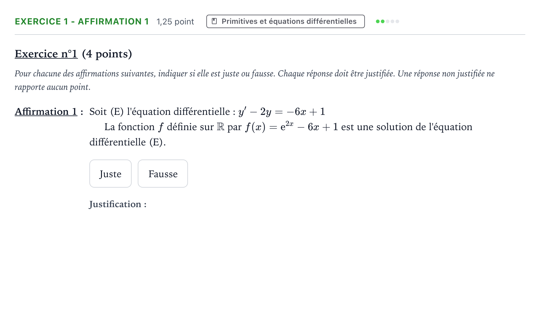 Énoncé: Exercice 1 - Affirmation 1 · Bac Mathématiques Suède 2024 (jour 2)
