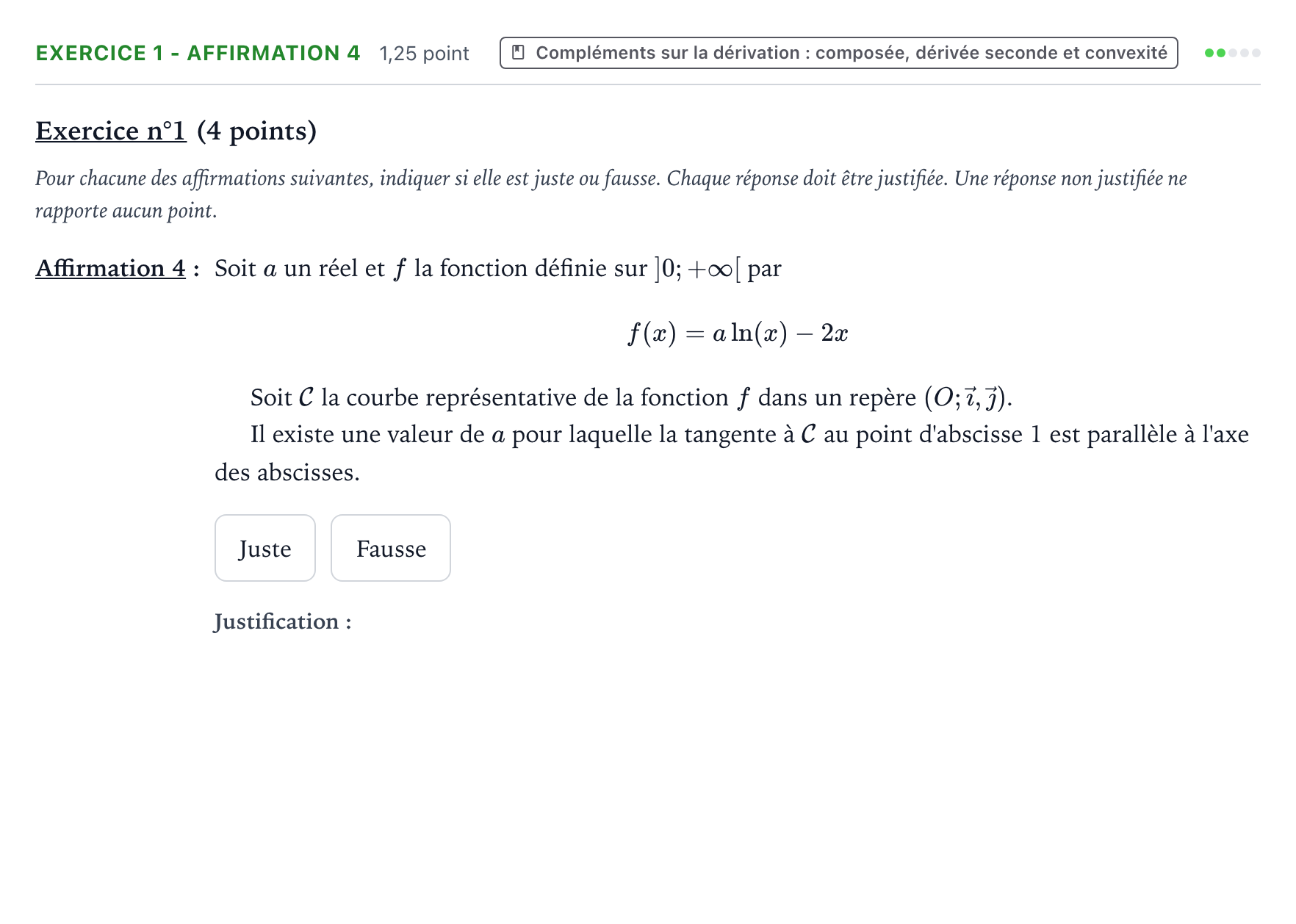 Énoncé: Exercice 1 - Affirmation 4 · Bac Mathématiques Suède 2024 (jour 2)
