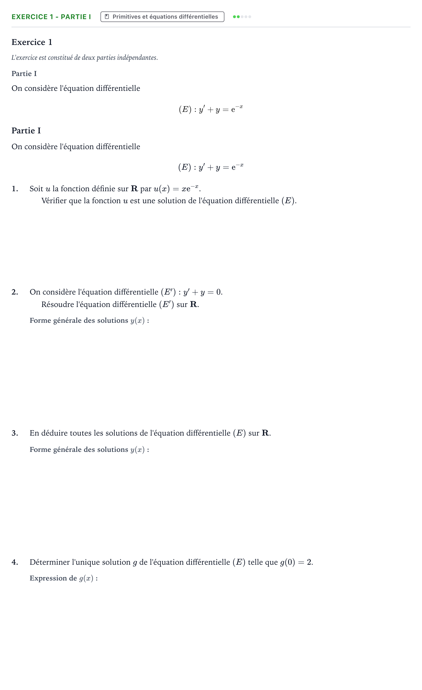 Énoncé: Exercice 1 - Partie I · Bac Mathématiques Sujets zéro et spécimens sujet 2024 (sujet 1)