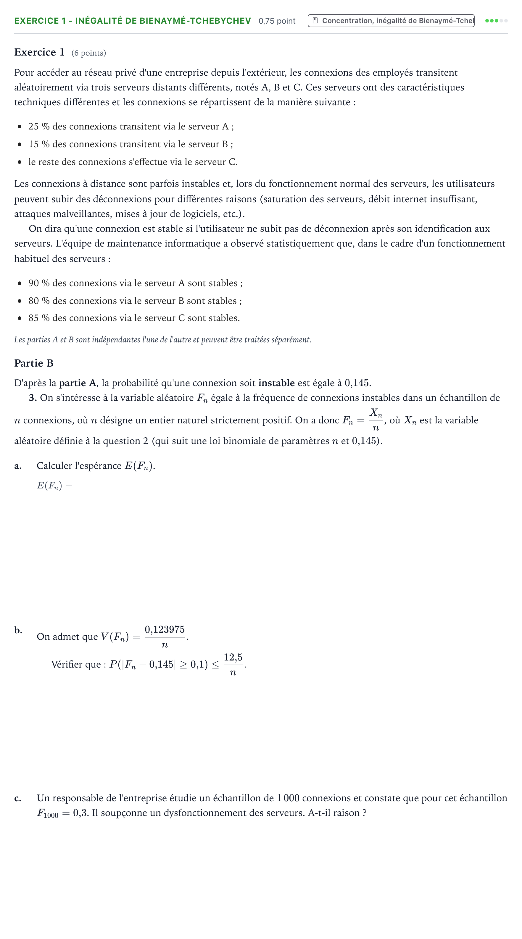 Énoncé: Exercice 1 - Inégalité de Bienaymé-Tchebychev · Bac Mathématiques Amérique du Nord 2025 (jour 1)